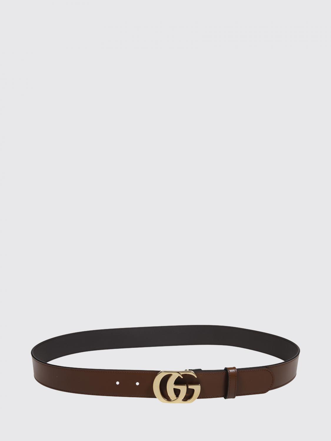 GUCCI CINTURÓN: Cinturón Gucci de piel de ternera lisa con hebilla de monograma GG, Marrón - Img 1