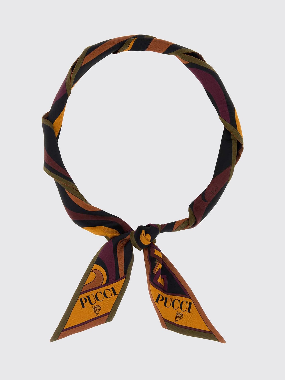 PUCCI NECK SCARF: Pucci Silk Twill Bandeau with Abstract Print and Logo, Burgundy - Img 1