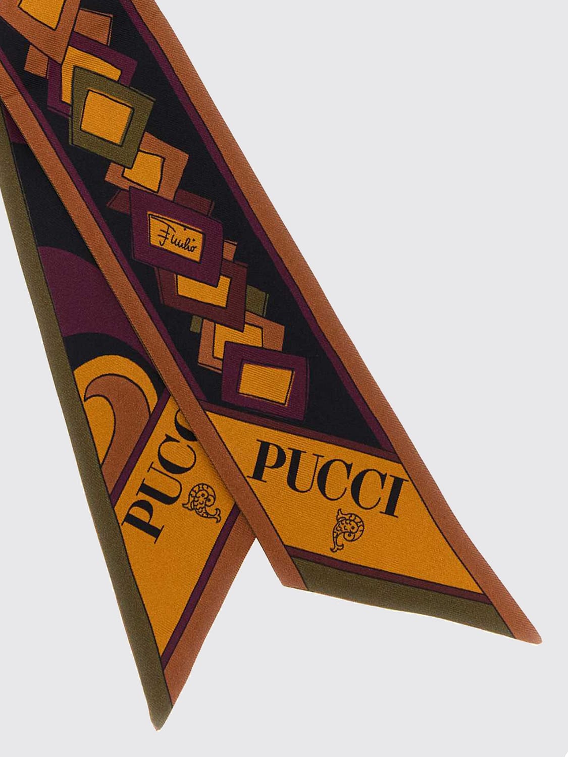 PUCCI NECK SCARF: Pucci Silk Twill Bandeau with Abstract Print and Logo, Burgundy - Img 2
