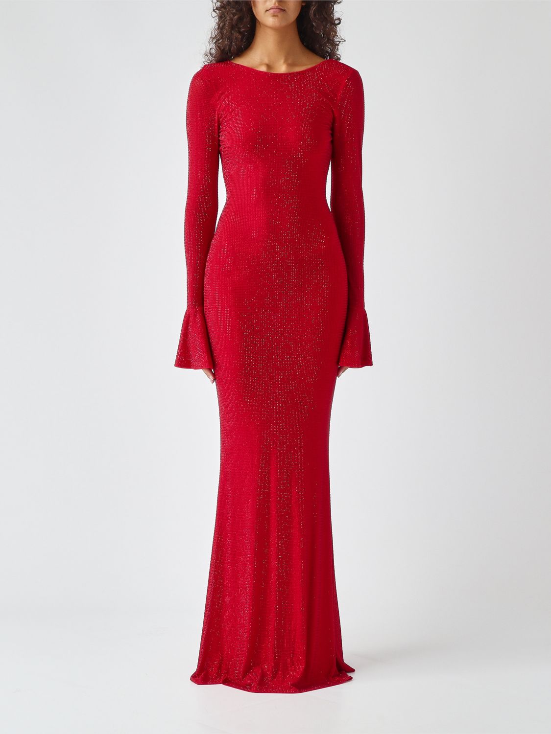 TWENTY FOURHAITCH KLEID: Langes Etui-Abendkleid Twenty Fourhaitch aus Jersey mit Strass und ausgestellten Bündchen, Rot - Img 1