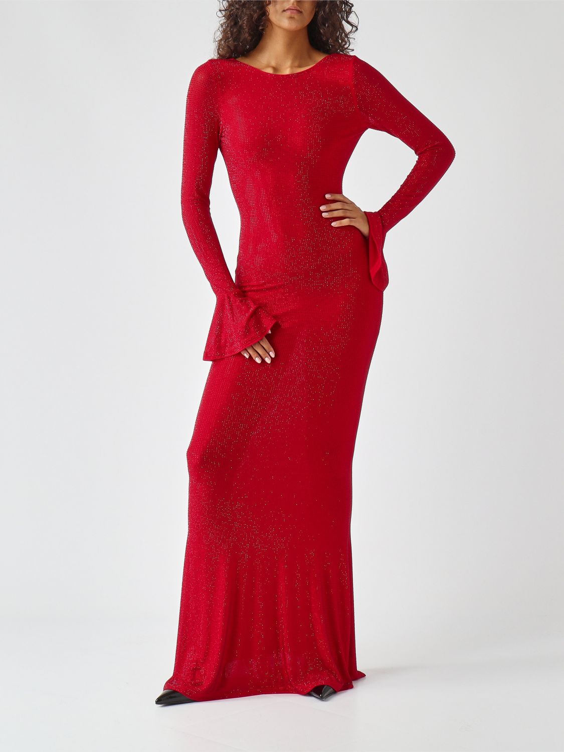 TWENTY FOURHAITCH KLEID: Langes Etui-Abendkleid Twenty Fourhaitch aus Jersey mit Strass und ausgestellten Bündchen, Rot - Img 2