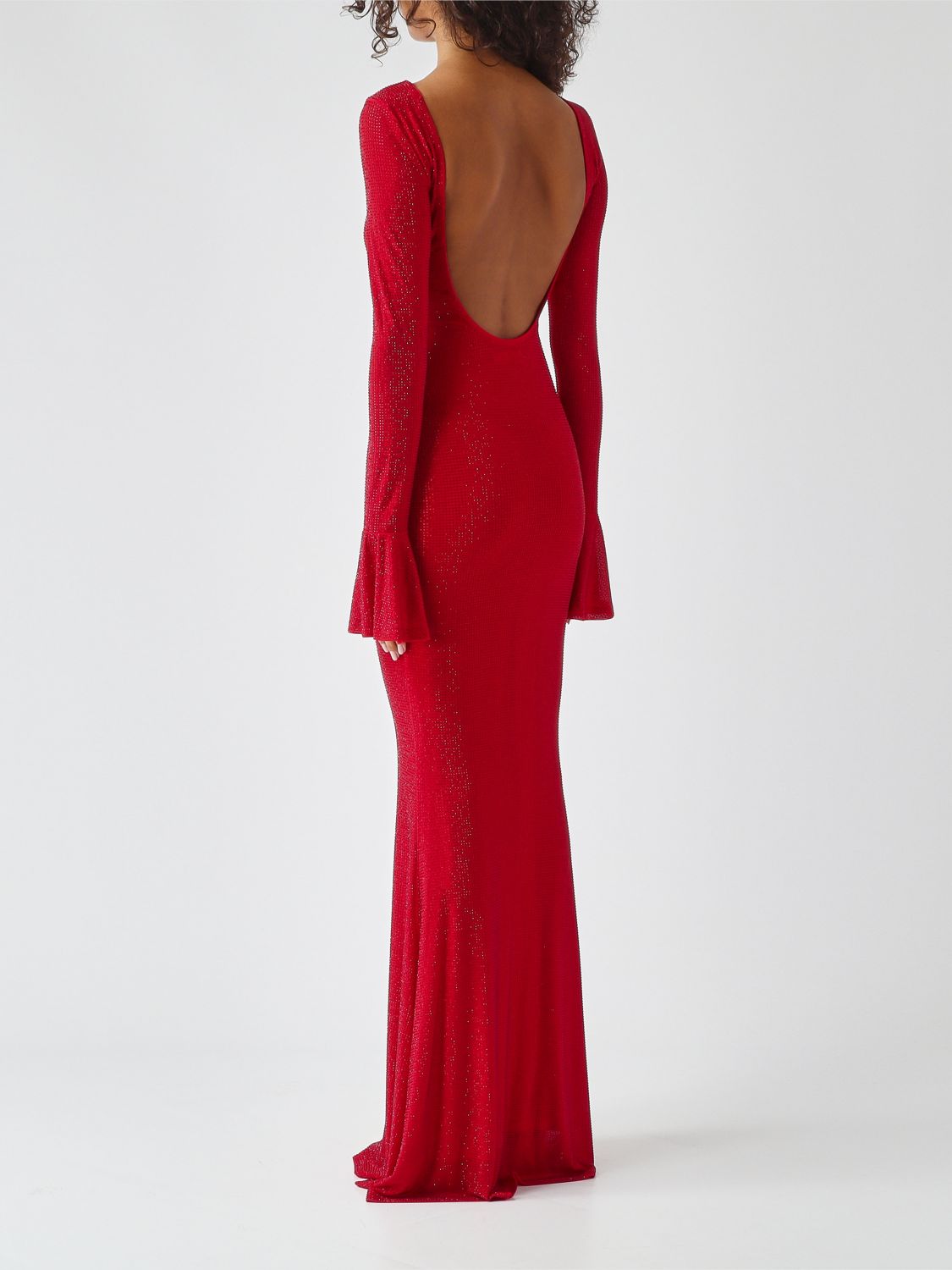 TWENTY FOURHAITCH KLEID: Langes Etui-Abendkleid Twenty Fourhaitch aus Jersey mit Strass und ausgestellten Bündchen, Rot - Img 3