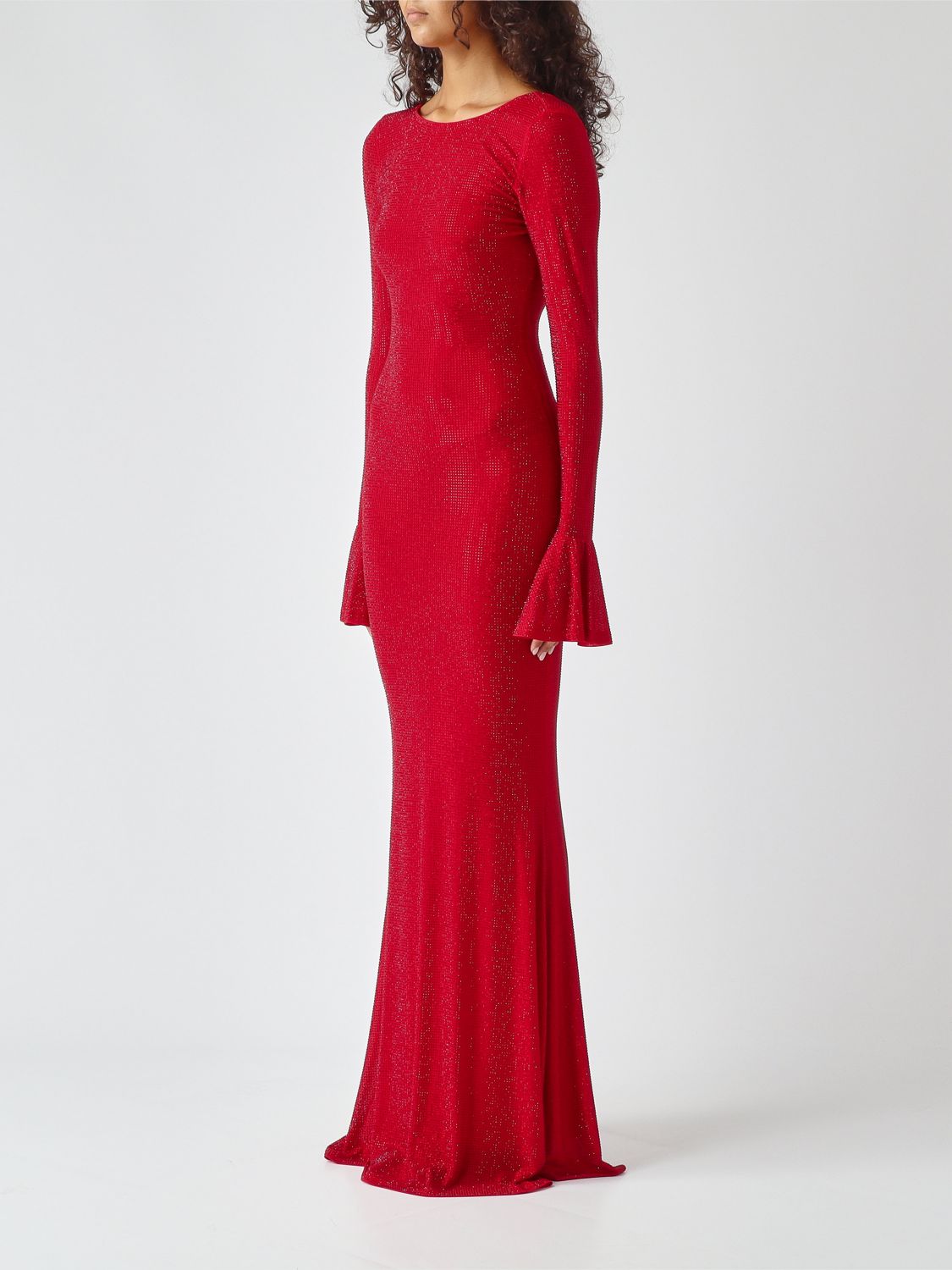 TWENTY FOURHAITCH KLEID: Langes Etui-Abendkleid Twenty Fourhaitch aus Jersey mit Strass und ausgestellten Bündchen, Rot - Img 4