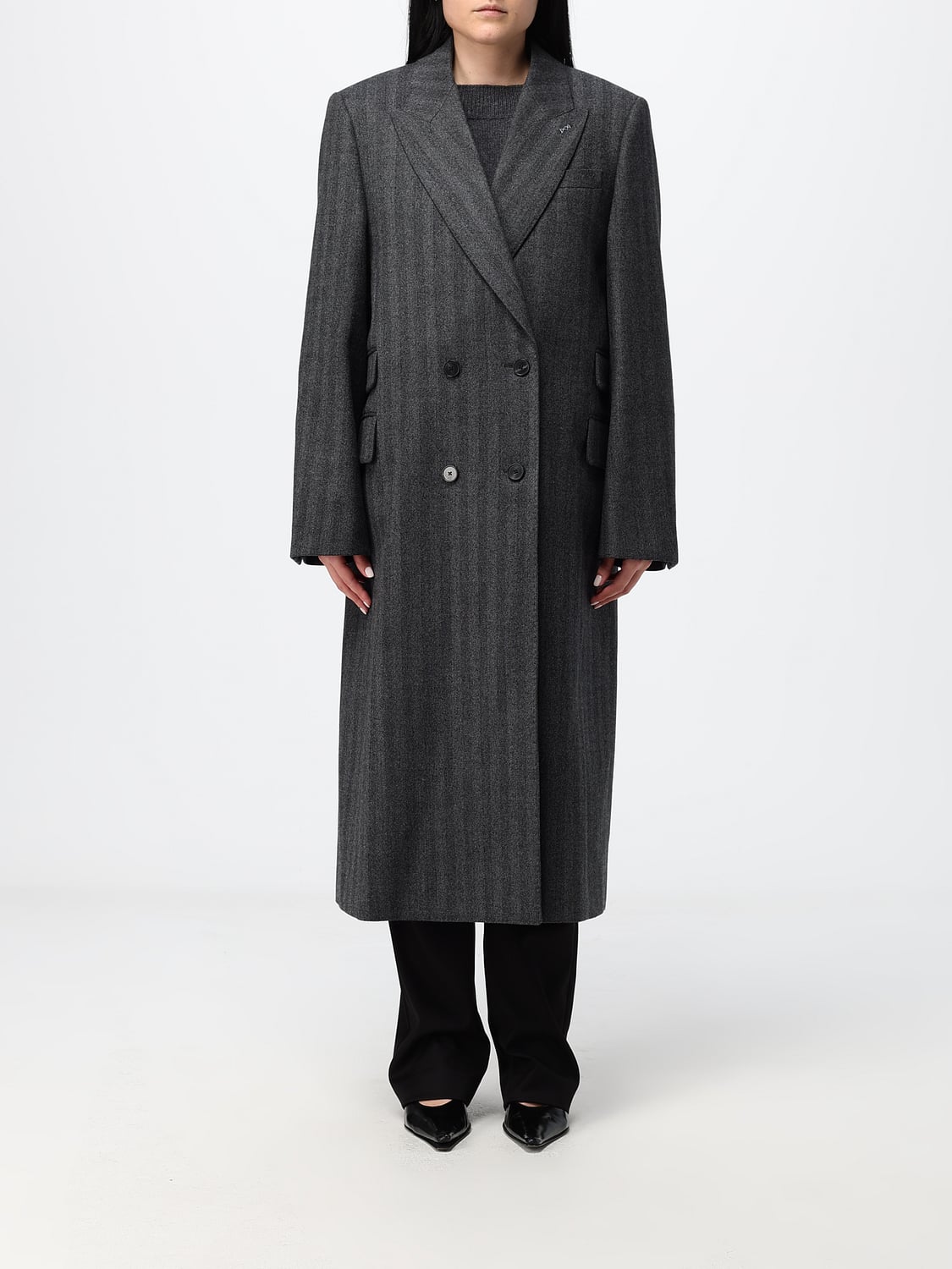 GIVENCHY CAPPOTTO: Cappotto lungo doppiopetto Givenchy in lana gessata relaxed fit, Grigio - Img 1