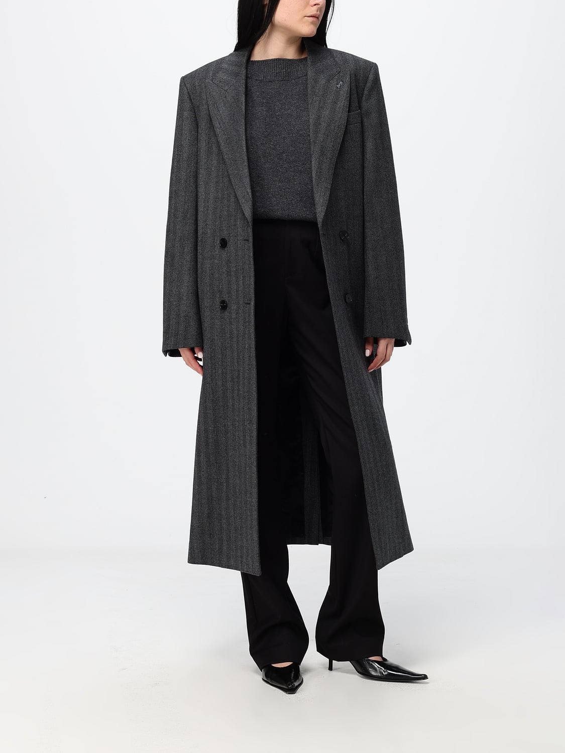 GIVENCHY CAPPOTTO: Cappotto lungo doppiopetto Givenchy in lana gessata relaxed fit, Grigio - Img 2