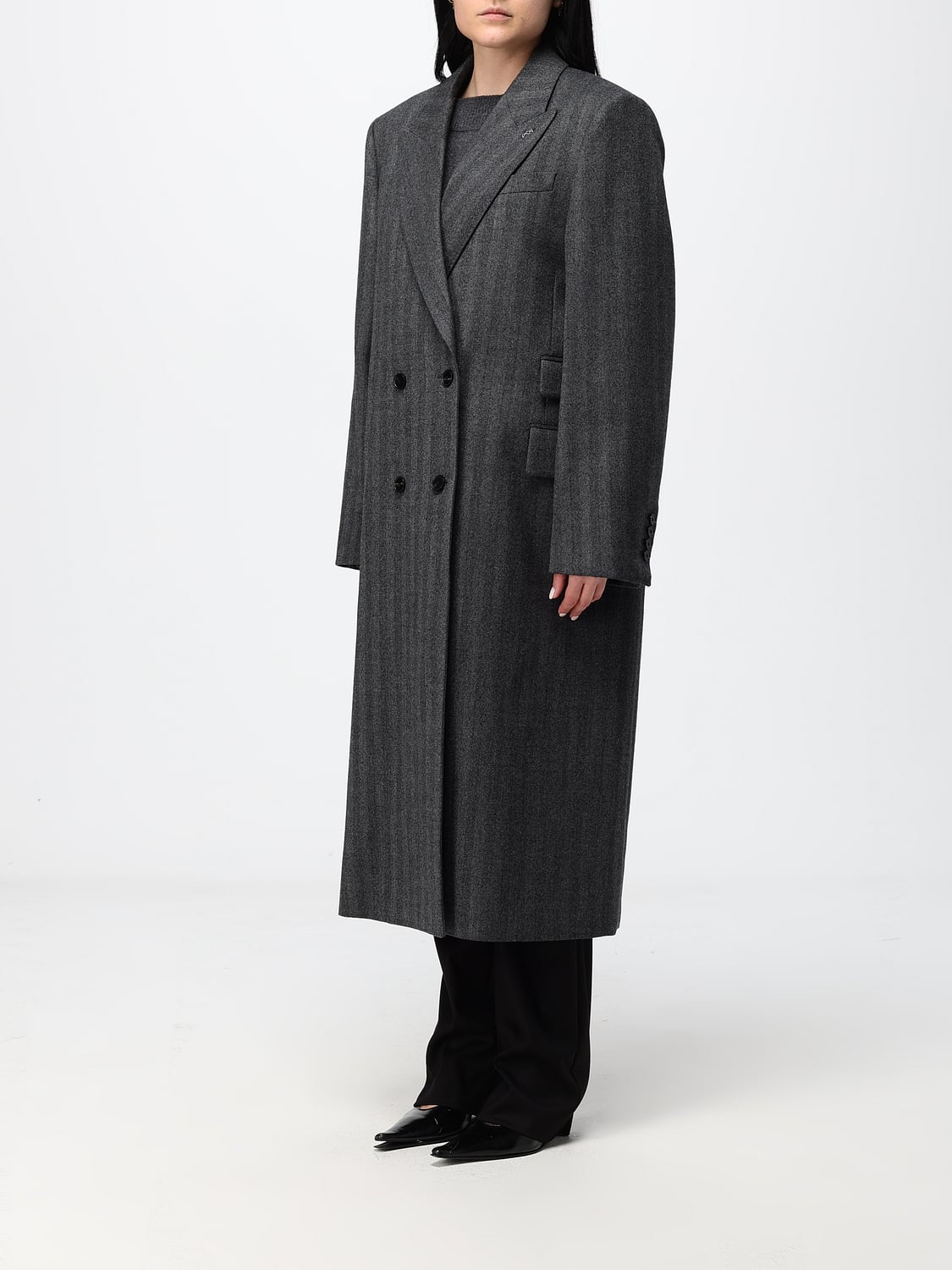 GIVENCHY CAPPOTTO: Cappotto lungo doppiopetto Givenchy in lana gessata relaxed fit, Grigio - Img 4