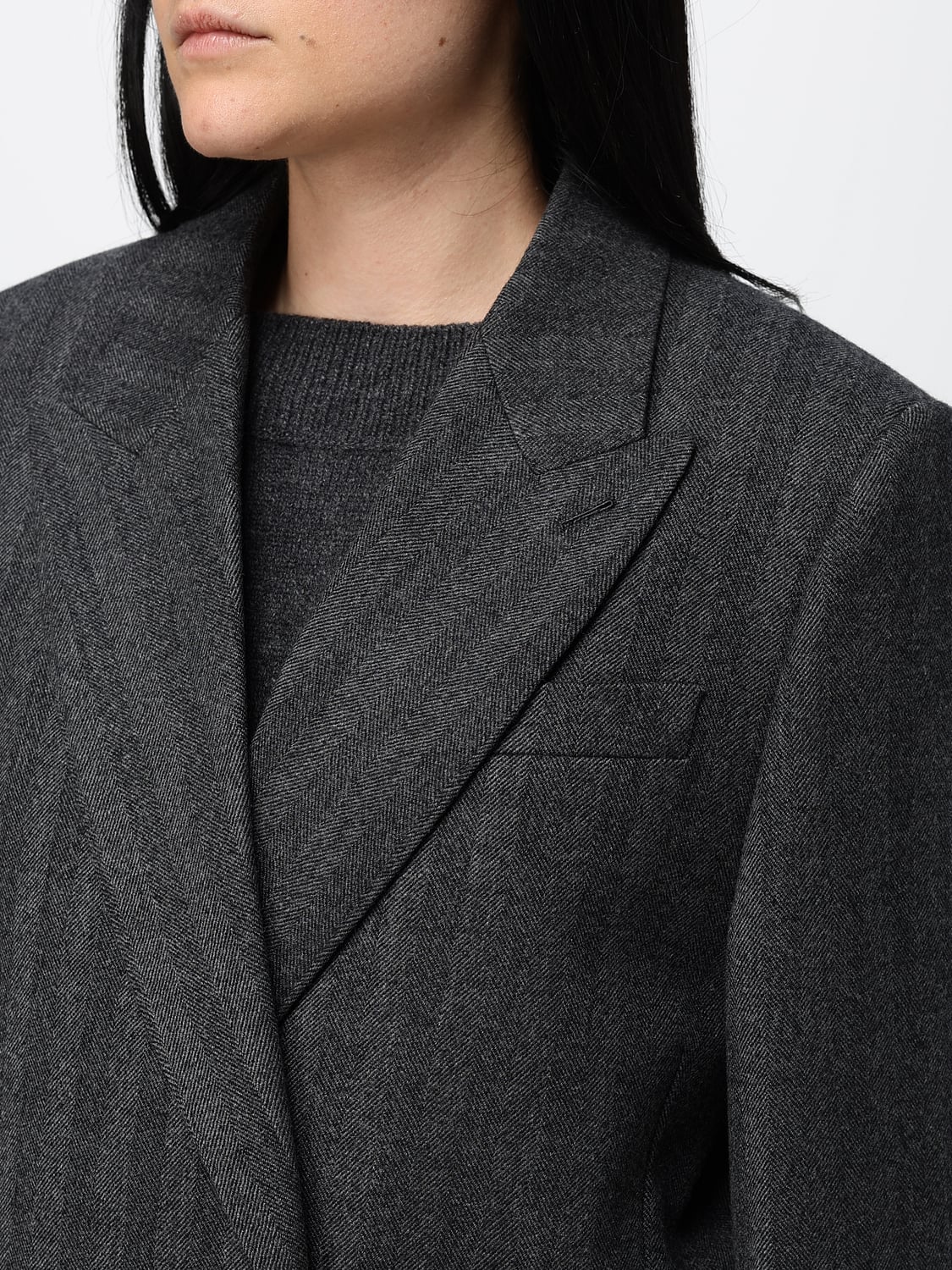 GIVENCHY CAPPOTTO: Cappotto lungo doppiopetto Givenchy in lana gessata relaxed fit, Grigio - Img 5