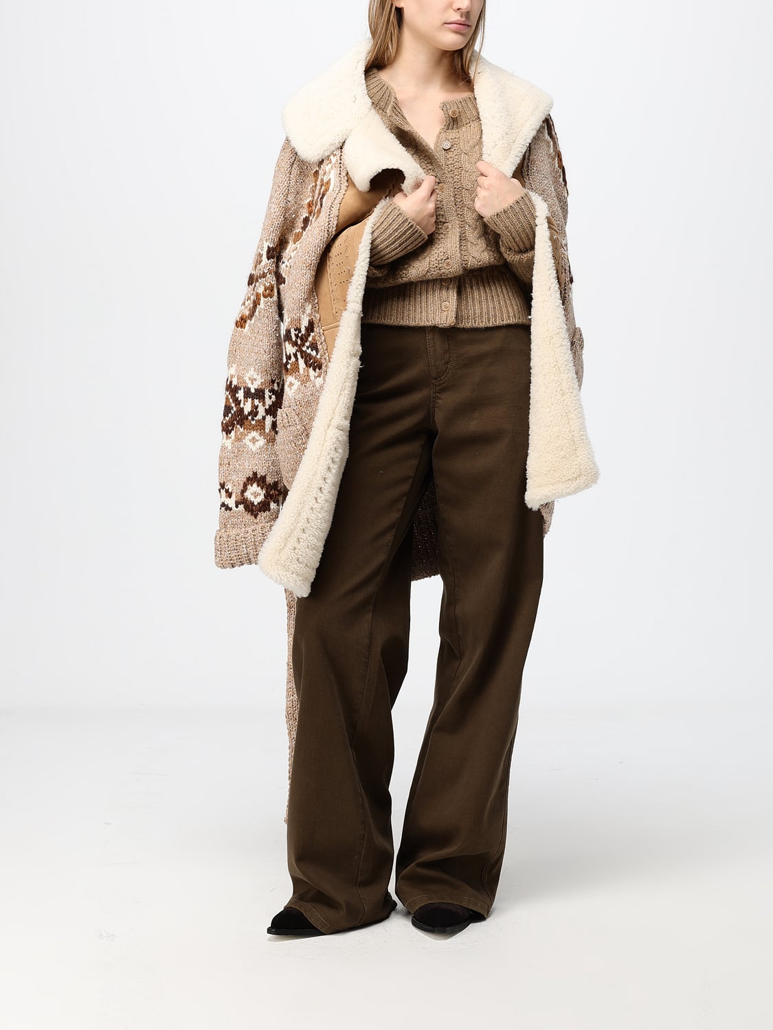 ERMANNO SCERVINO JERSEY: Cárdigan de jacquard Ermanno Scervino en lana de alpaca con cuello de shearling, Gris - Img 2