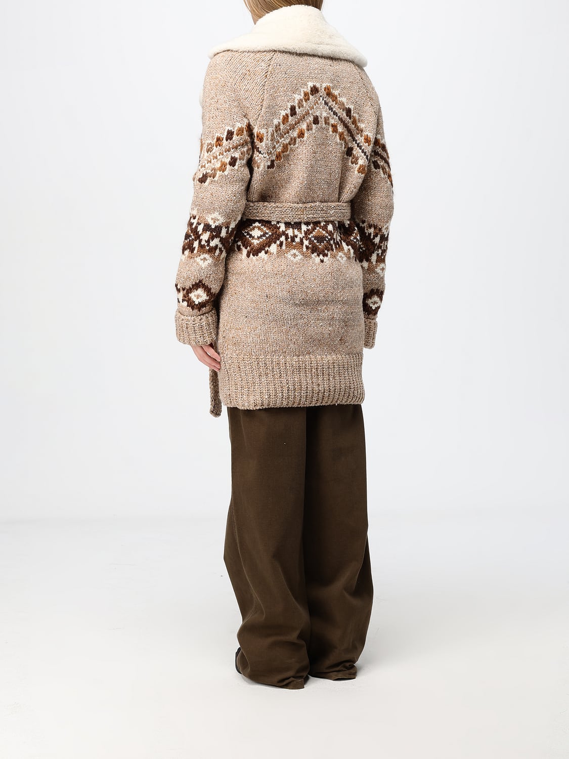 ERMANNO SCERVINO JERSEY: Cárdigan de jacquard Ermanno Scervino en lana de alpaca con cuello de shearling, Gris - Img 3