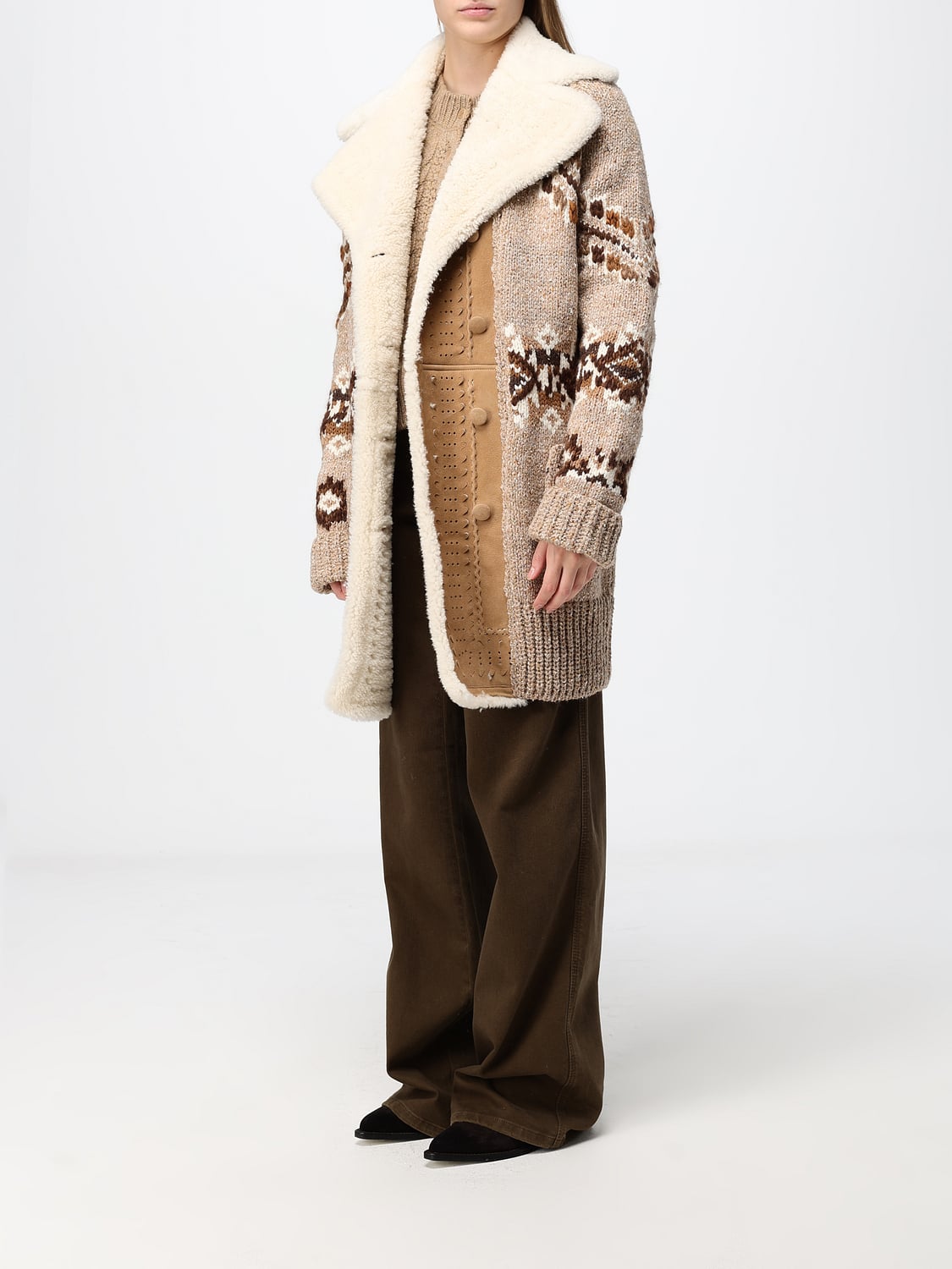 ERMANNO SCERVINO JERSEY: Cárdigan de jacquard Ermanno Scervino en lana de alpaca con cuello de shearling, Gris - Img 4