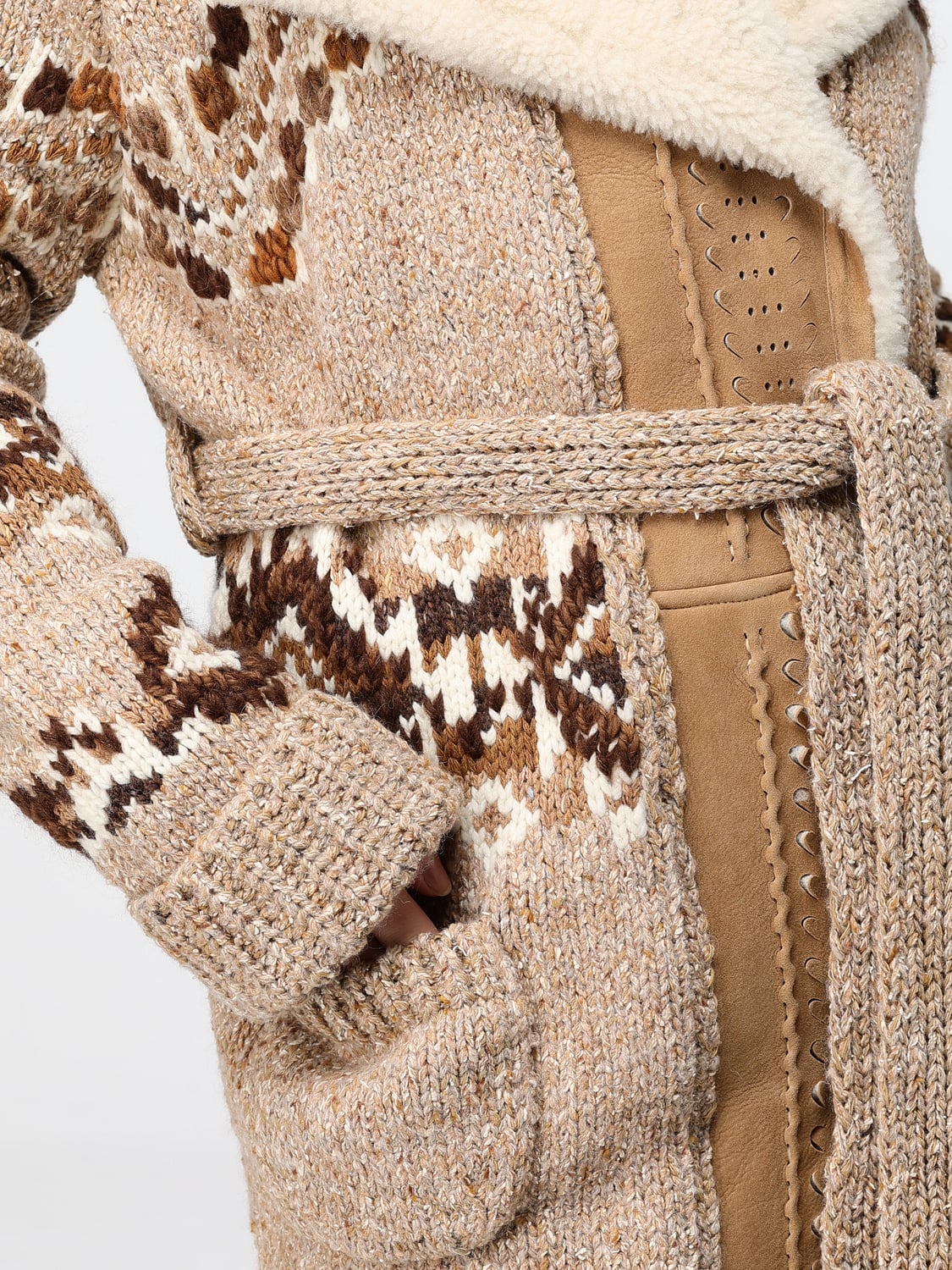 ERMANNO SCERVINO JERSEY: Cárdigan de jacquard Ermanno Scervino en lana de alpaca con cuello de shearling, Gris - Img 5