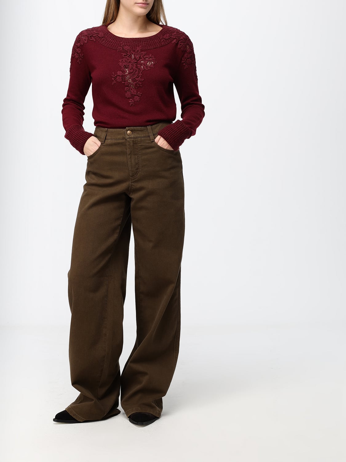 ERMANNO SCERVINO VAQUEROS: Vaqueros baggy de pierna ancha Ermanno Scervino de talle medio en denim, Verde - Img 2