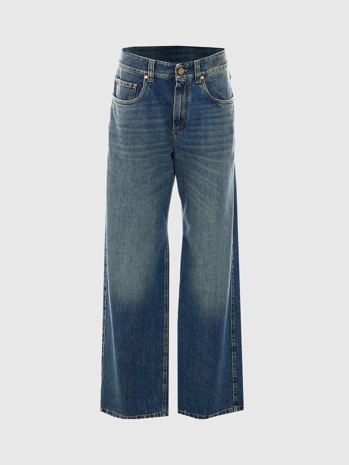 BRUNELLO CUCINELLI VAQUEROS: Vaqueros anchos de talle alto Brunello Cucinelli en denim con detalle de Monili, Azul Oscuro - Img 2