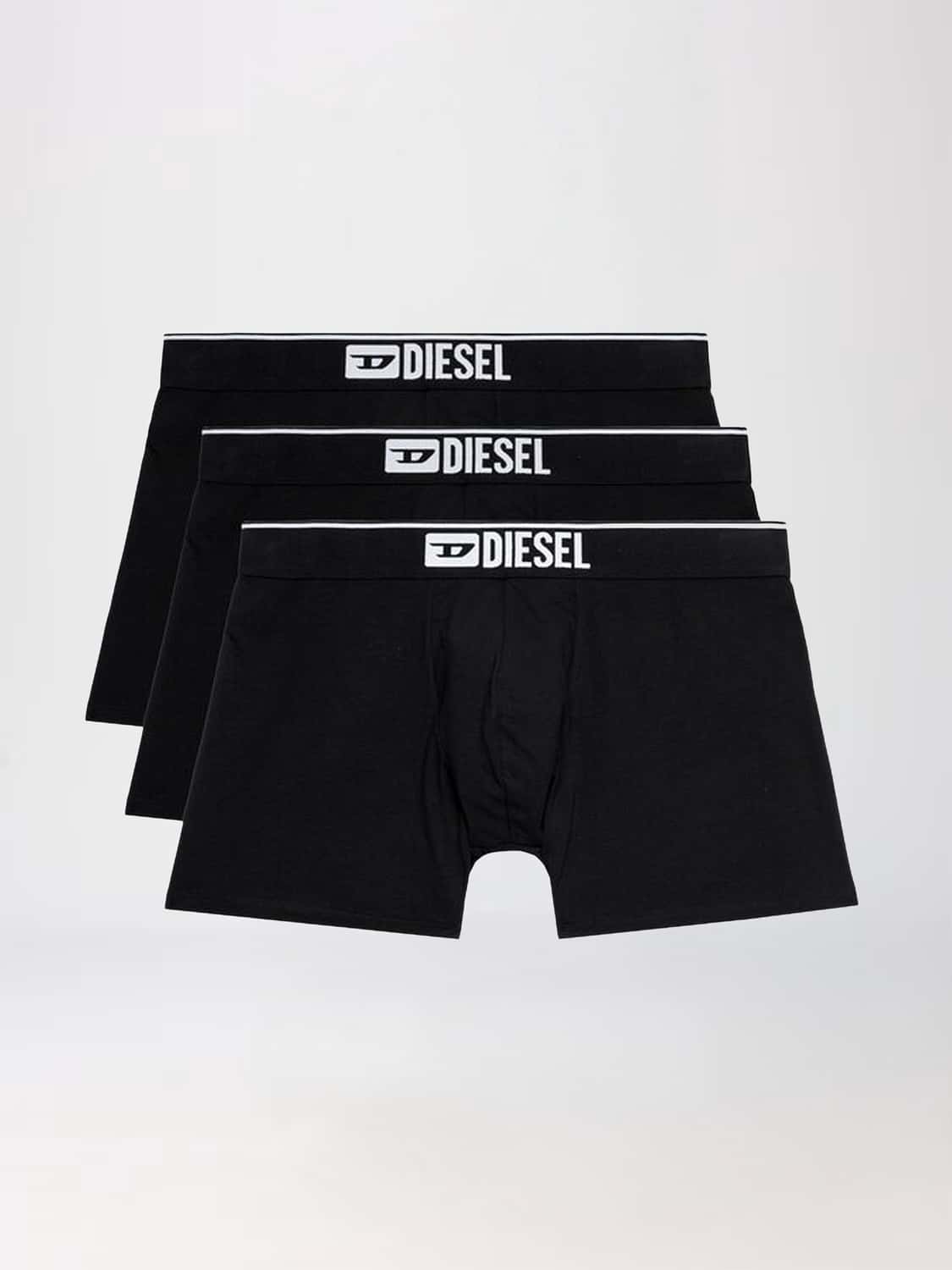 DIESEL INTIMO: Set di tre slip Diesel in cotone stretch con fascia elasticizzata logata, Nero - Img 1