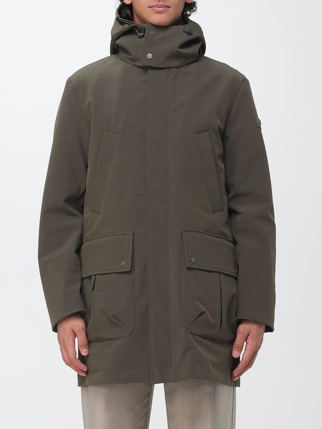 PEUTEREY COAT: Peuterey Mans Technical Fabric Parka with Bib and Detachable Hood, Green - Img 1