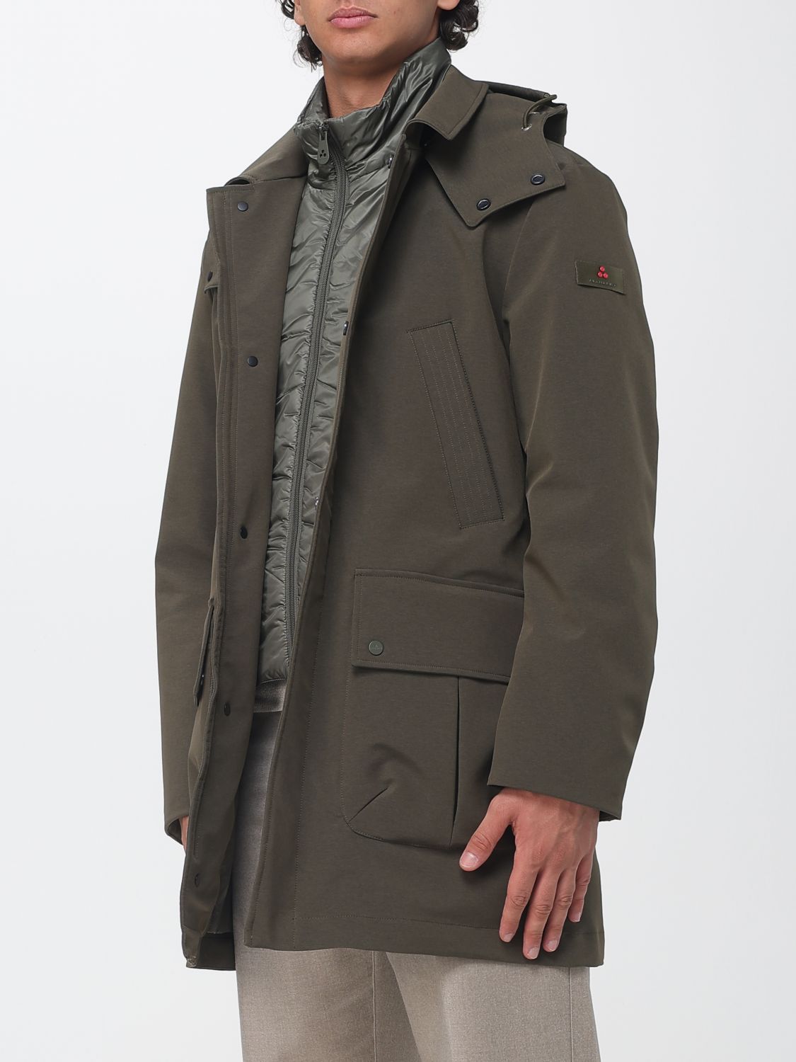 PEUTEREY COAT: Peuterey Mans Technical Fabric Parka with Bib and Detachable Hood, Green - Img 3