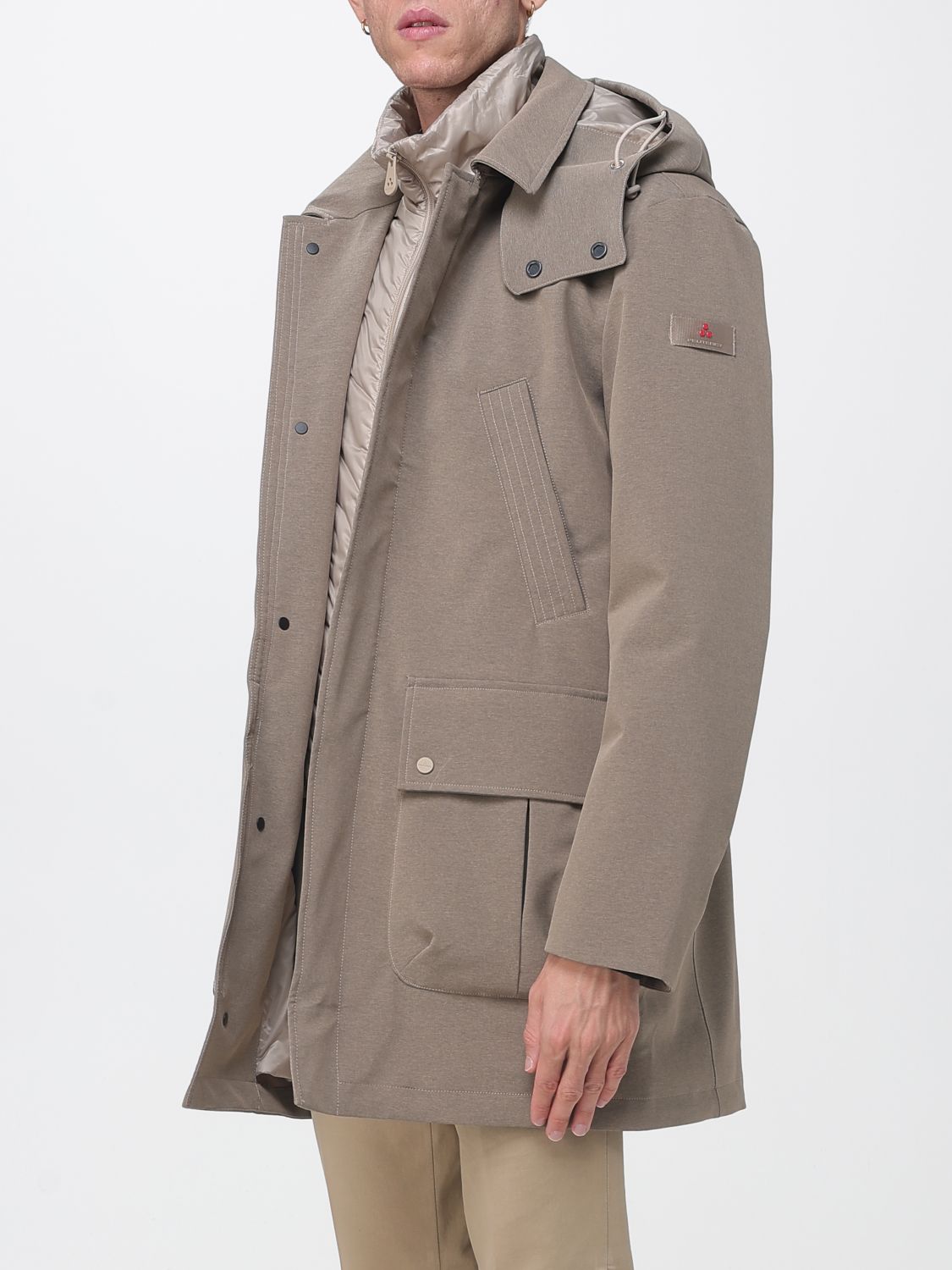 PEUTEREY COAT: Peuterey Mans Technical Fabric Parka with Bib and Detachable Hood, Beige - Img 3