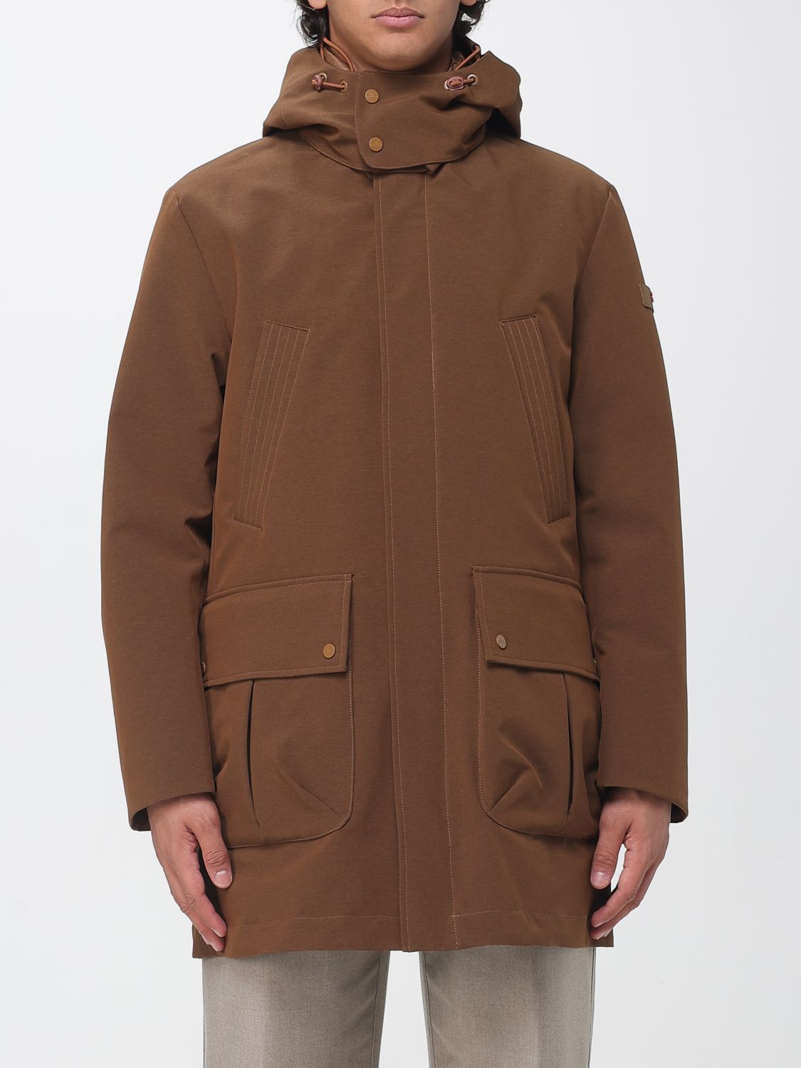 PEUTEREY COAT: Peuterey Mans Technical Fabric Parka with Bib and Detachable Hood, Walnut - Img 1