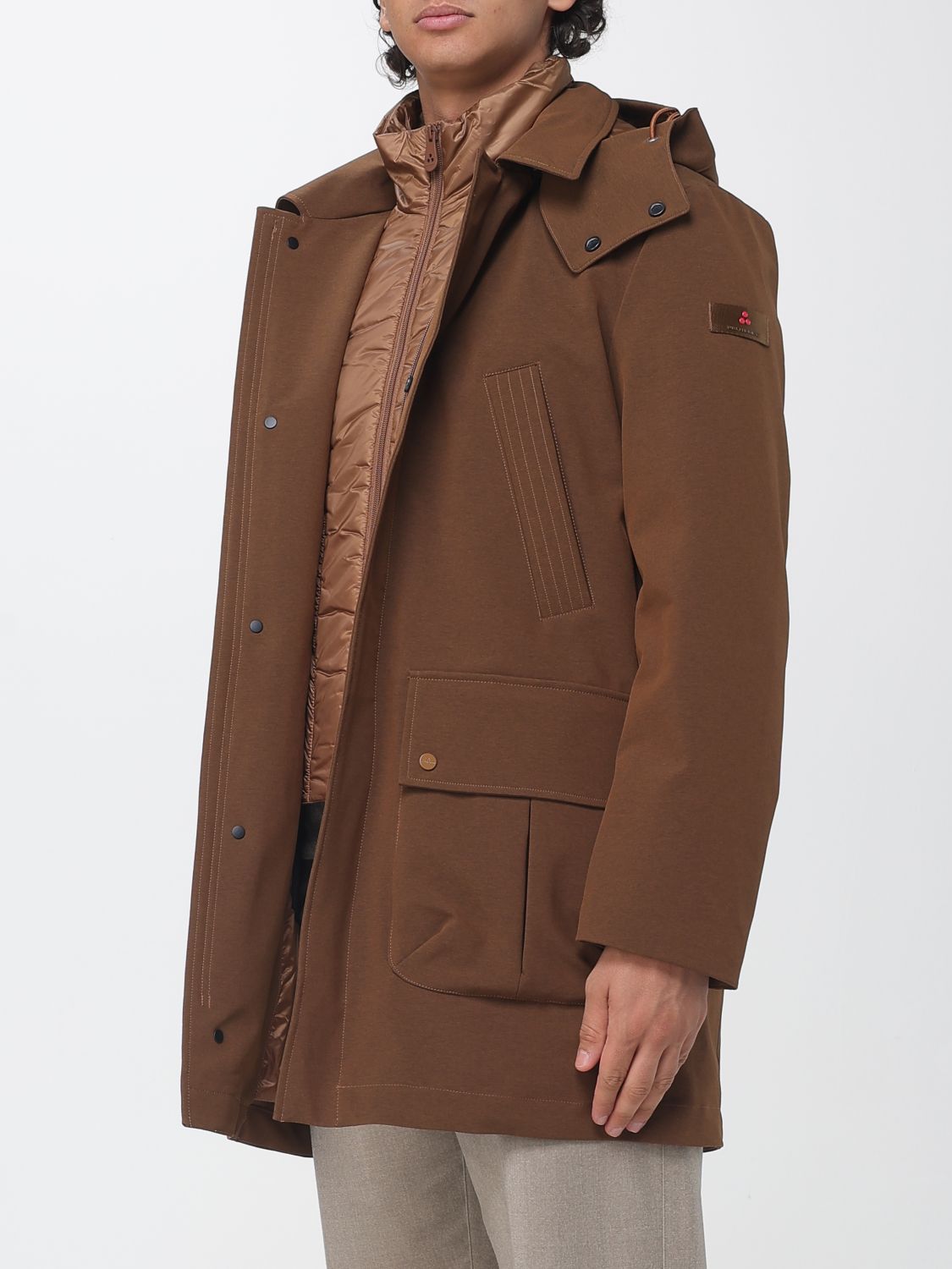PEUTEREY COAT: Peuterey Mans Technical Fabric Parka with Bib and Detachable Hood, Walnut - Img 3