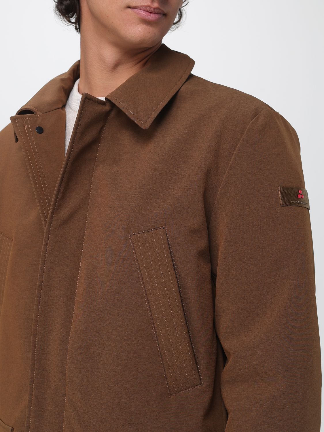PEUTEREY COAT: Peuterey Mans Technical Fabric Parka with Bib and Detachable Hood, Walnut - Img 4