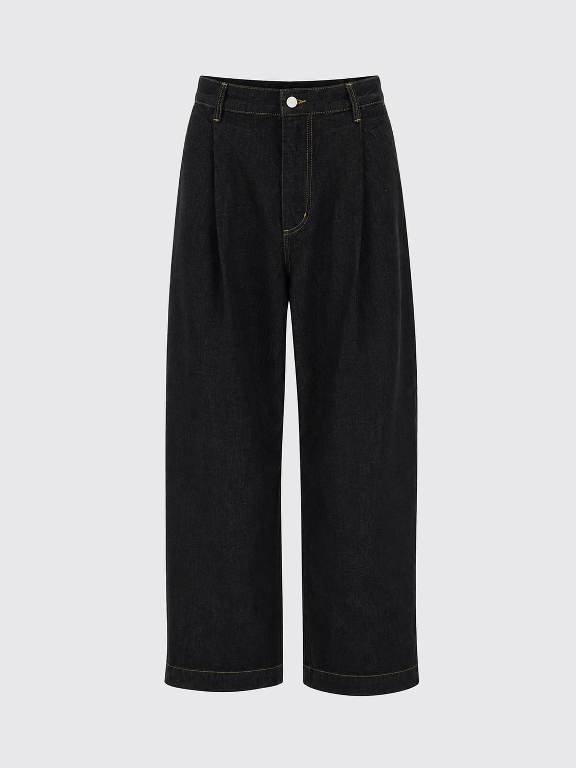 STUDIO NICHOLSON PANTS: Puch Wide-Leg Pleated Jeans Studio Nicholson in Cotton Denim, Black - Img 2