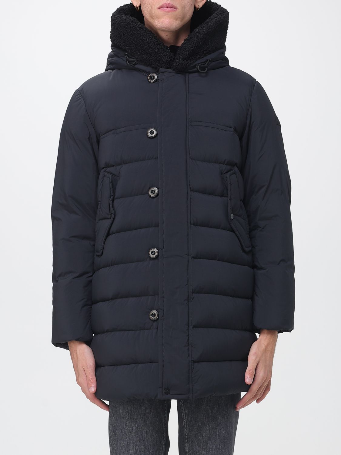 PEUTEREY JACKET: Brabha Short Water-Repellent Nylon Down Jacket Peuterey with Shearling Hood, Black - Img 1