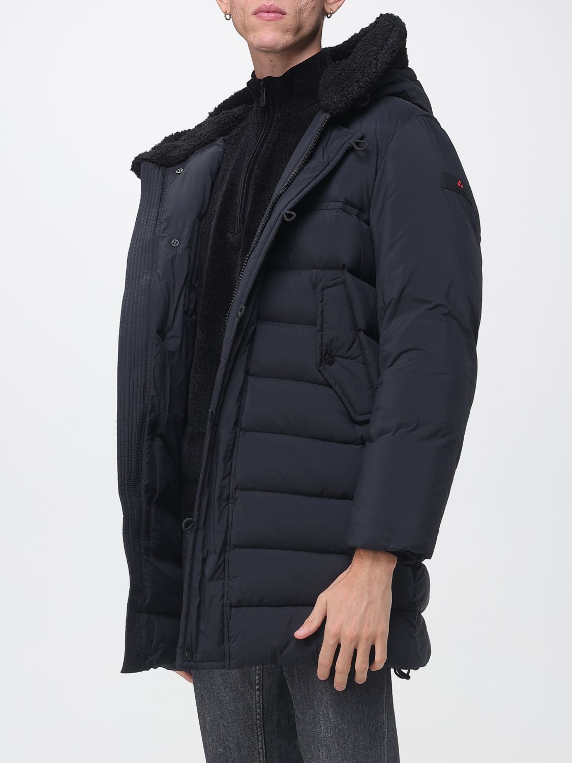 PEUTEREY JACKET: Brabha Short Water-Repellent Nylon Down Jacket Peuterey with Shearling Hood, Black - Img 3