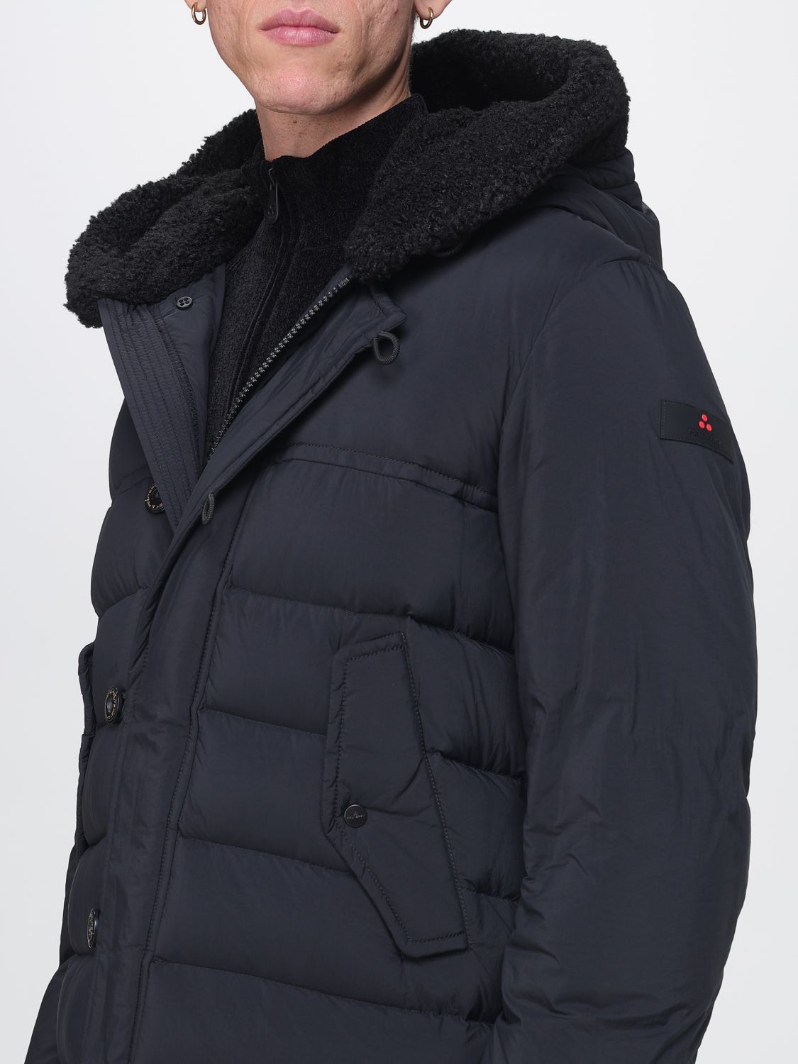 PEUTEREY JACKET: Brabha Short Water-Repellent Nylon Down Jacket Peuterey with Shearling Hood, Black - Img 4
