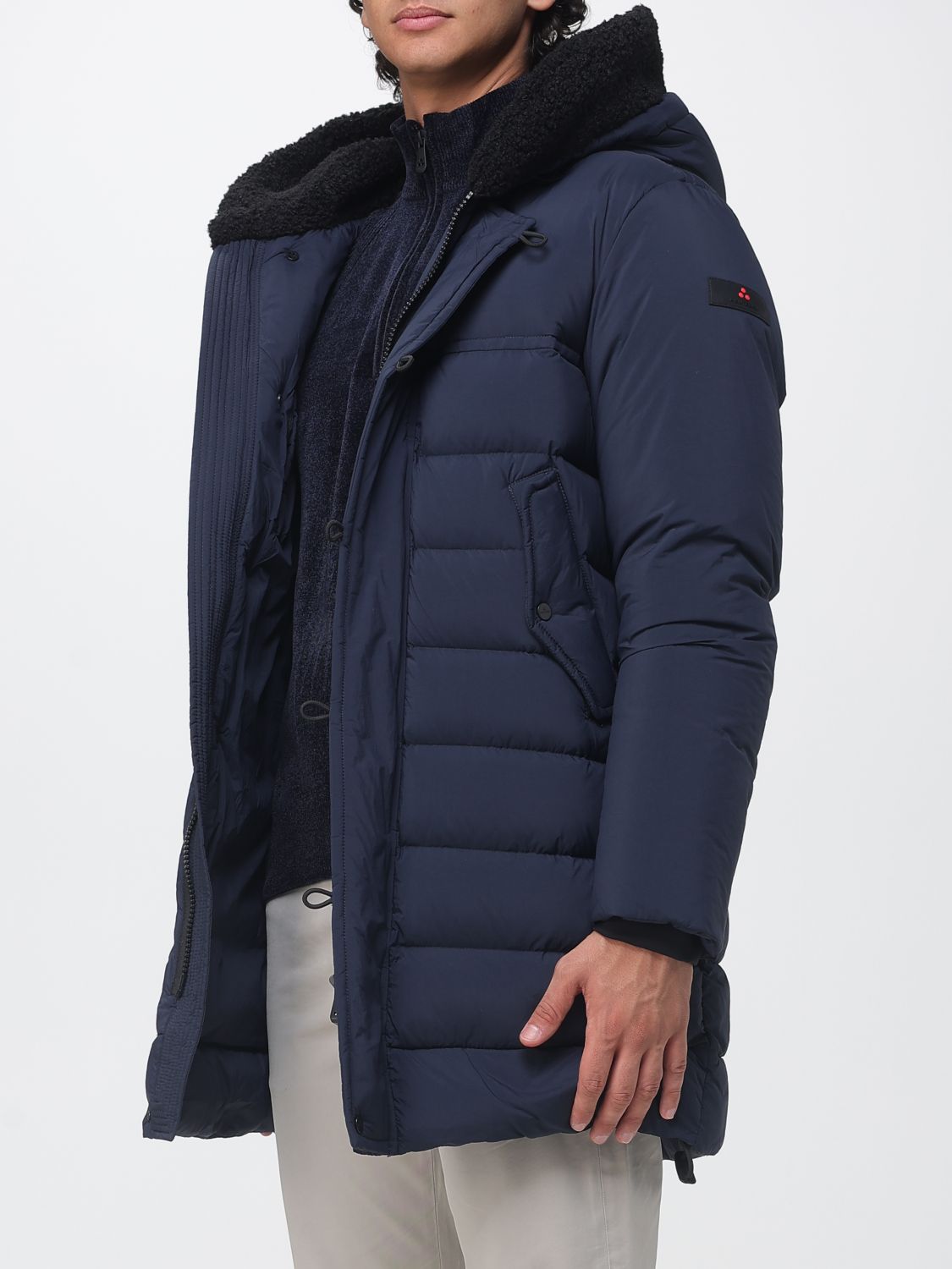 PEUTEREY ジャケット: PEUTEREY Brabha シアリングフード付き 撥水ショートナイロンダウンジャケット, ブルー - Img 3