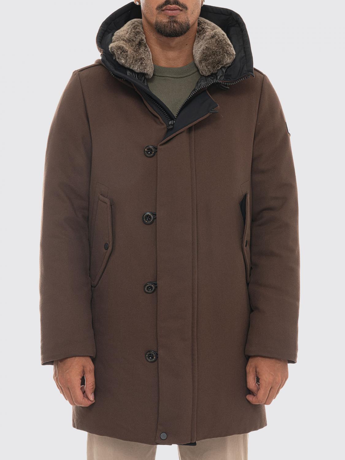 PEUTEREY COAT: Kasa Ki Water-Repellent Knee-Length Parka Peuterey with Fur Collar, Brown - Img 1