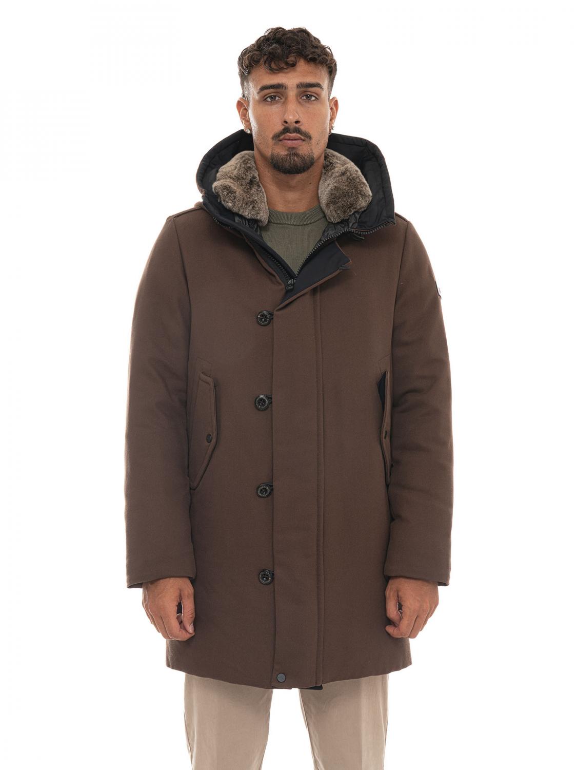 PEUTEREY COAT: Kasa Ki Water-Repellent Knee-Length Parka Peuterey with Fur Collar, Brown - Img 5