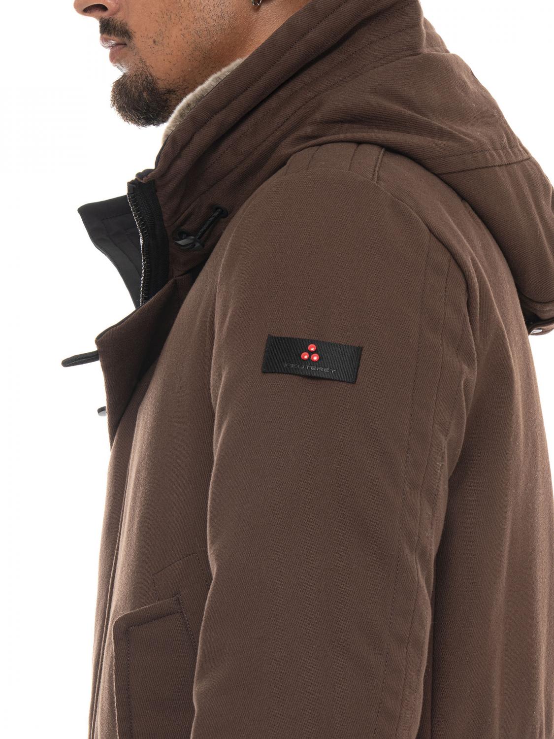PEUTEREY COAT: Kasa Ki Water-Repellent Knee-Length Parka Peuterey with Fur Collar, Brown - Img 7