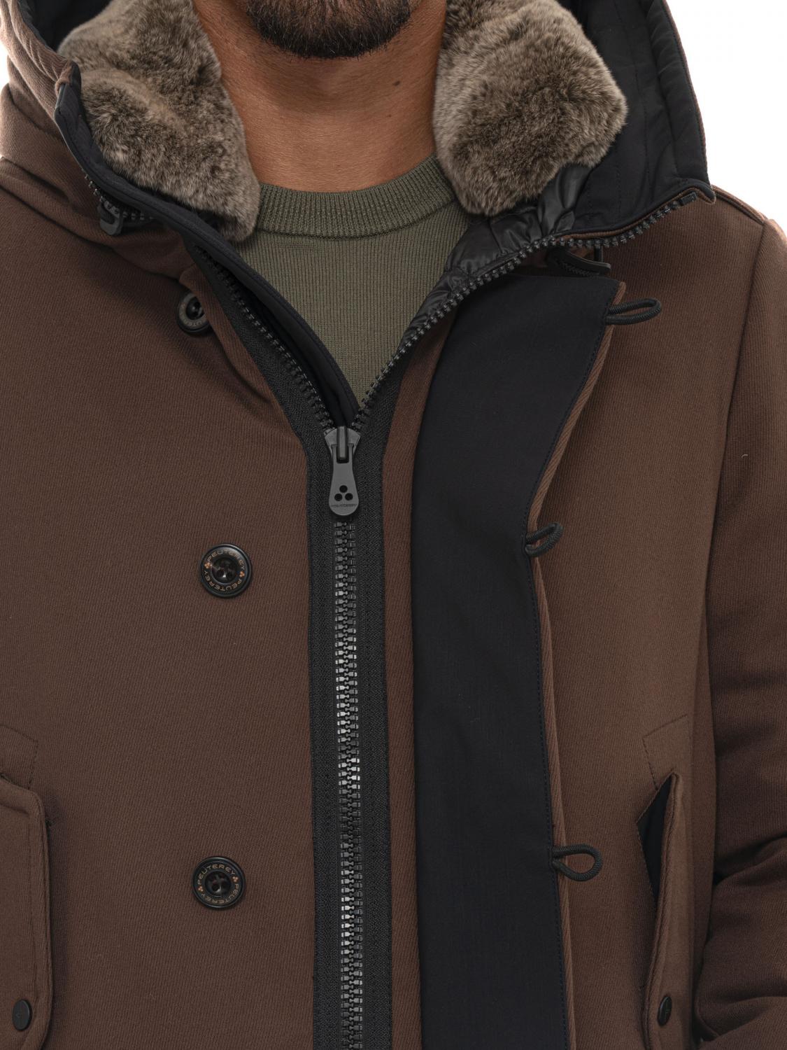 PEUTEREY COAT: Kasa Ki Water-Repellent Knee-Length Parka Peuterey with Fur Collar, Brown - Img 8