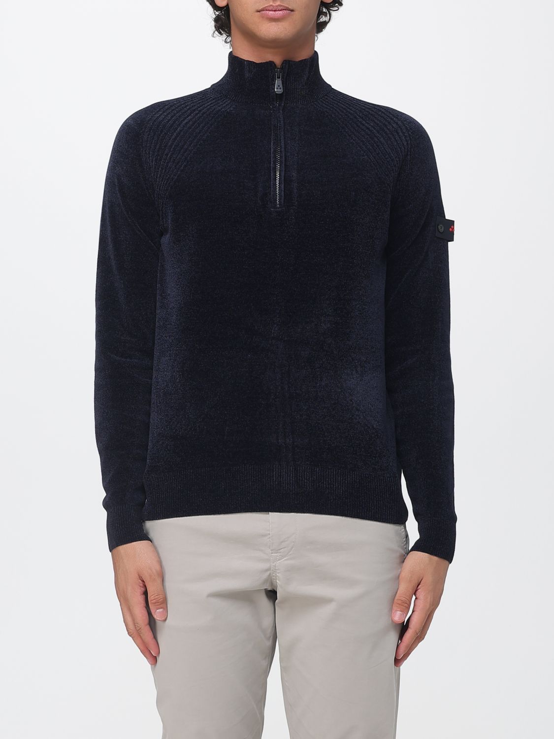 PEUTEREY JERSEY: Jersey de cuello alto Peuterey de terciopelo de chenilla con media cremallera y hombros caídos, Azul Oscuro - Img 1