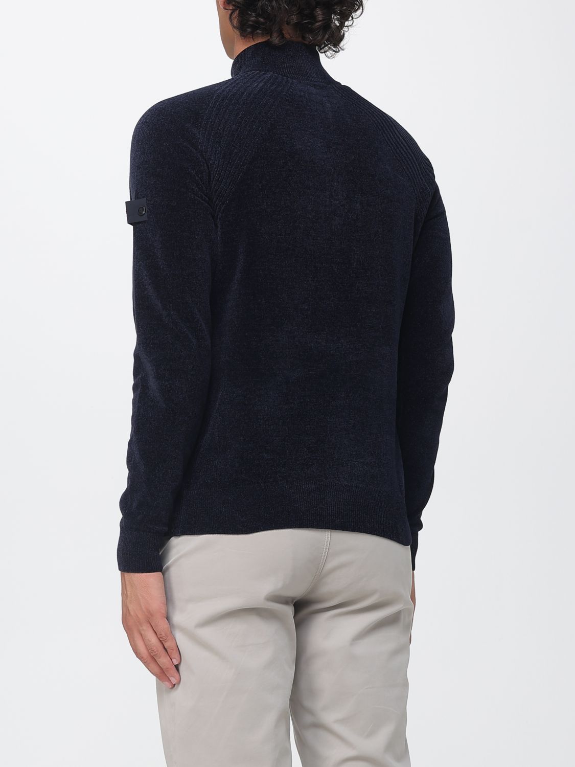 PEUTEREY JERSEY: Jersey de cuello alto Peuterey de terciopelo de chenilla con media cremallera y hombros caídos, Azul Oscuro - Img 2