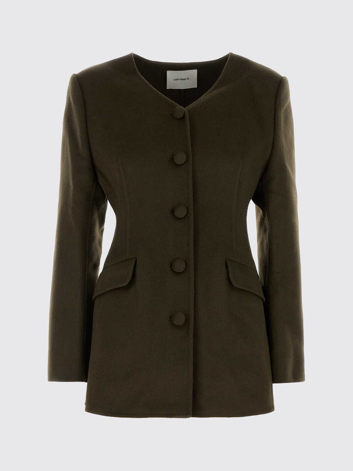 LISA YANG JACKET: Lisa Yang Single-Breasted Wool and Cashmere Blend Short Crew Neck Blazer, Green - Img 2