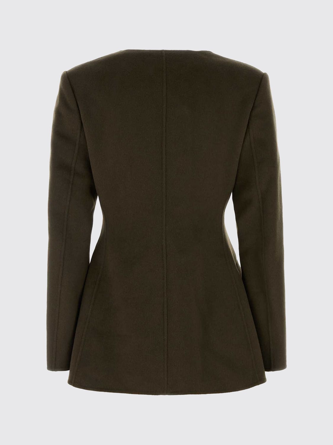 LISA YANG JACKET: Lisa Yang Single-Breasted Wool and Cashmere Blend Short Crew Neck Blazer, Green - Img 3