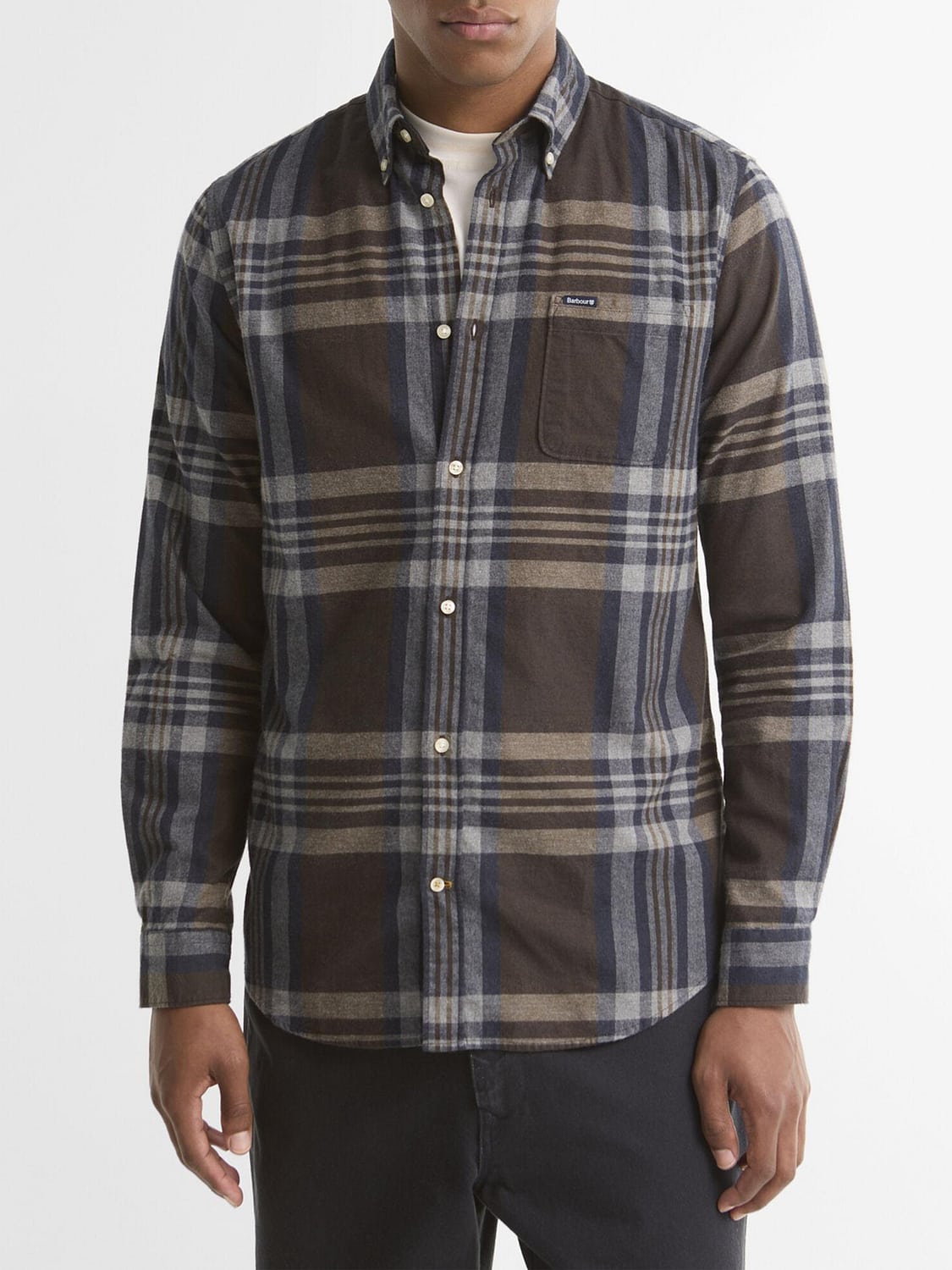 BARBOUR SHIRT: Barbour Slim Fit Tartan Cotton Shirt with Button-Down Collar, Sand - Img 1