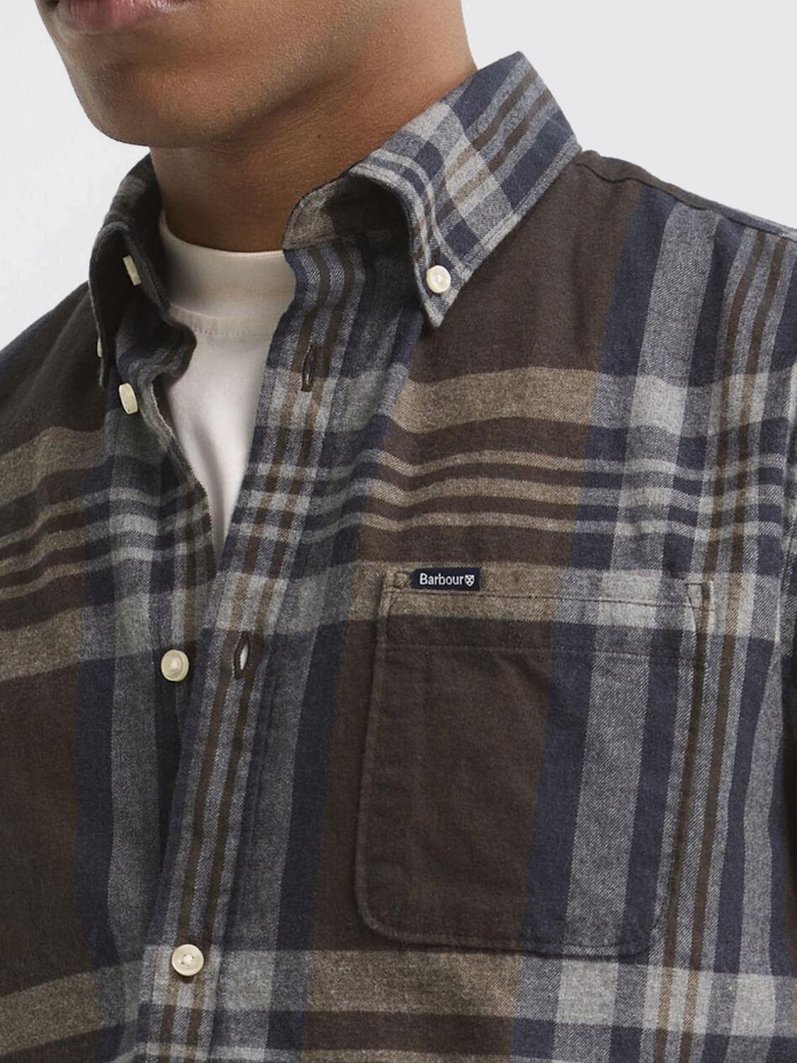 BARBOUR SHIRT: Barbour Slim Fit Tartan Cotton Shirt with Button-Down Collar, Sand - Img 3