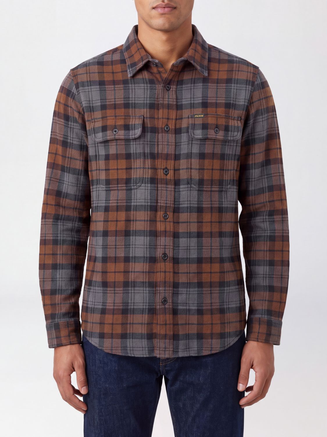 FILSON РУБАШКА: Хлопковая рубашка Filson в клетку тартан с карманами с клапаном, Коричневый - Img 1