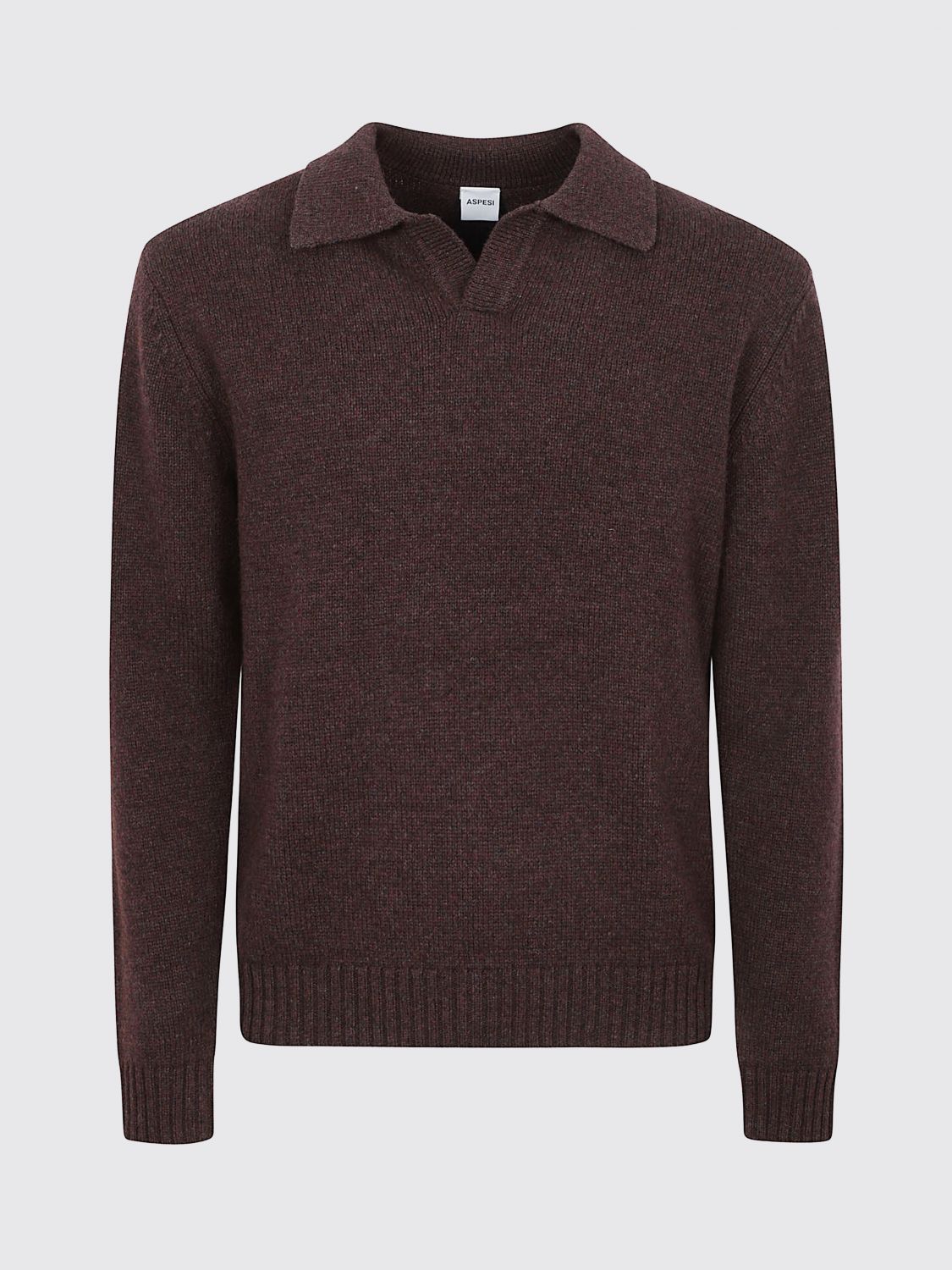 ASPESI POLO: Polo Aspesi in maglia di lana a maniche lunghe con colletto classico, Rosso - Img 2