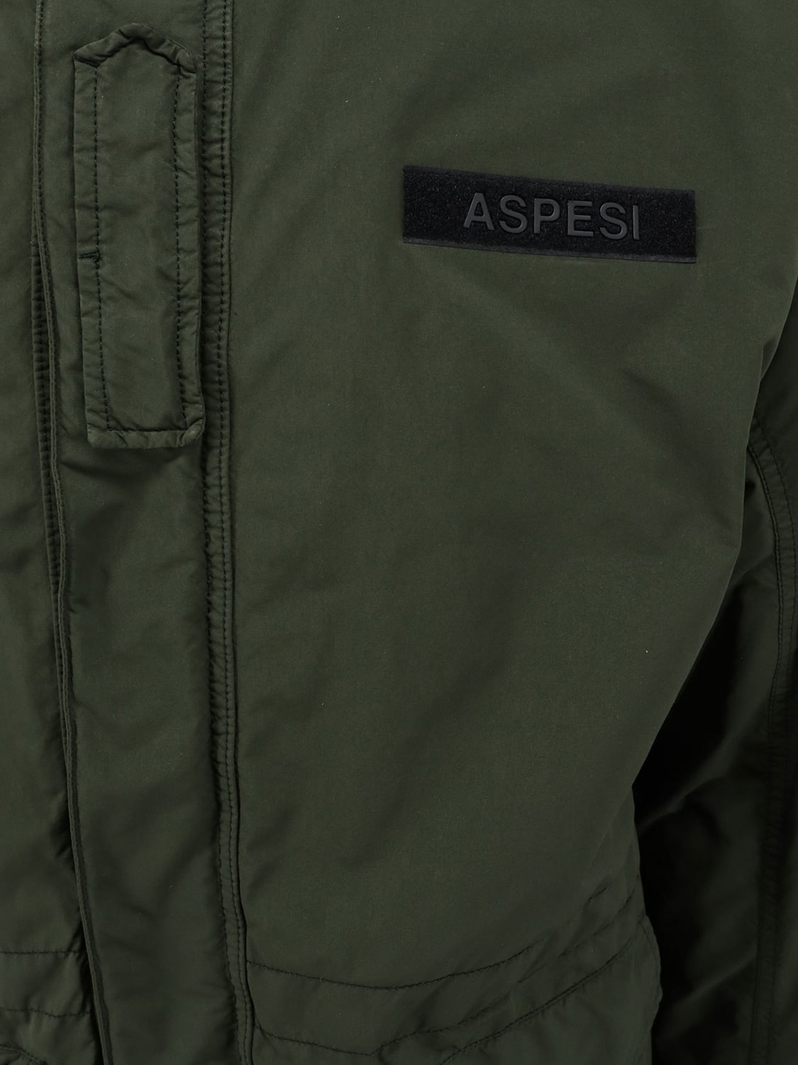 ASPESI COAT: Knee-Length Hooded Parka Aspesi with Padded Hood and Drawstring, Military - Img 4
