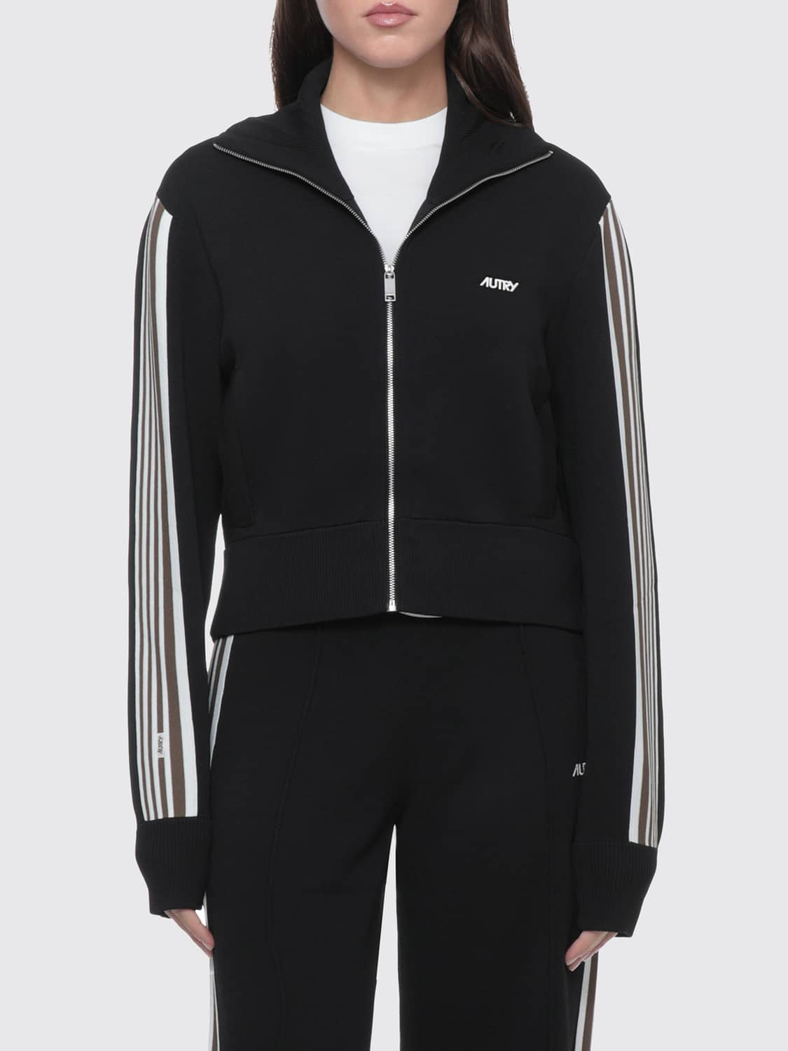 AUTRY SWEAT-SHIRT: Sweat zippé slim fit Autry en jersey technique avec col montant et logo, Anthracite - Img 1