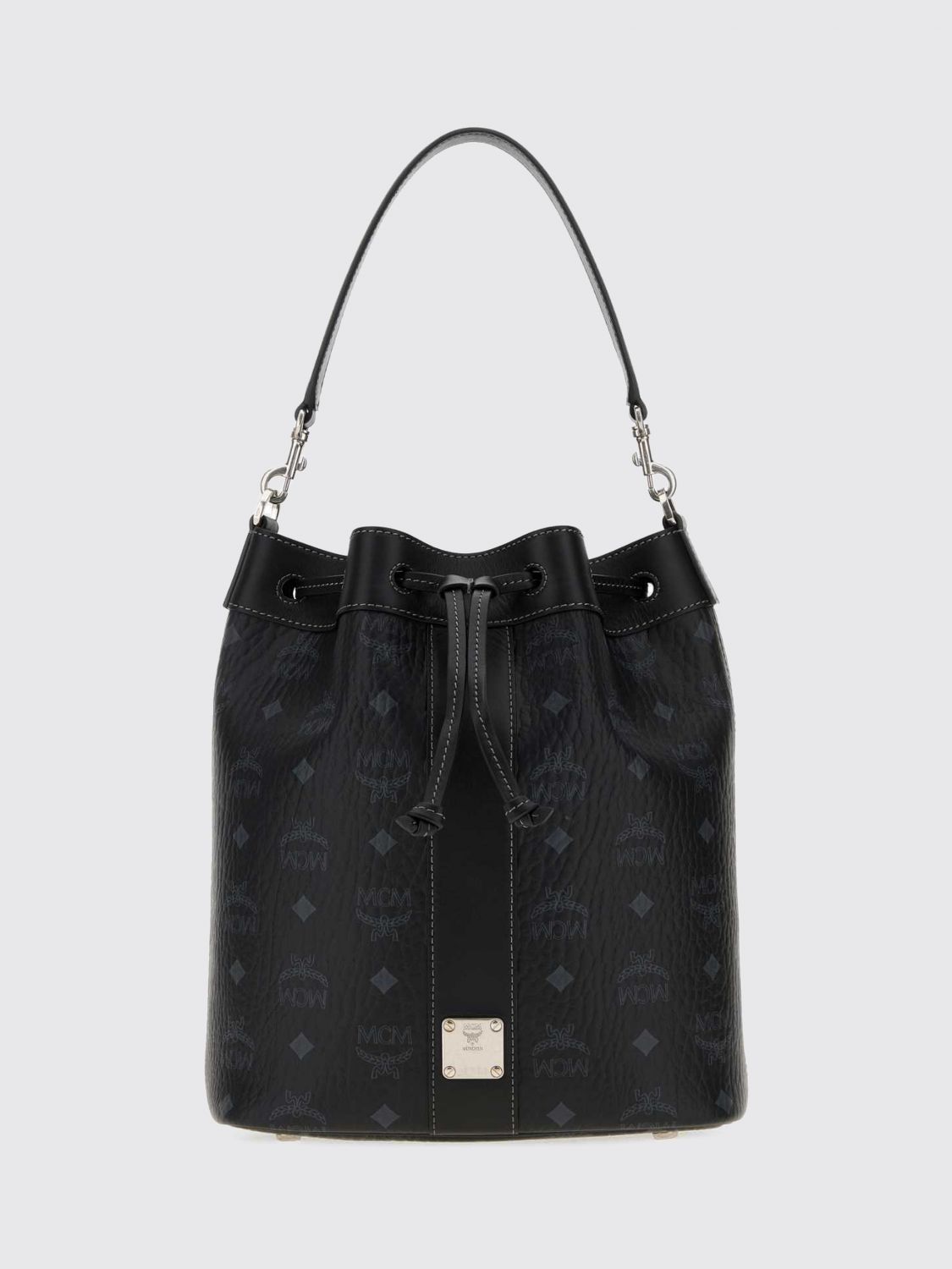 MCM SHOULDER BAG: Dessau Visetos Monogram Coated Cotton Bucket Bag MCM with Drawstring, Black - Img 1