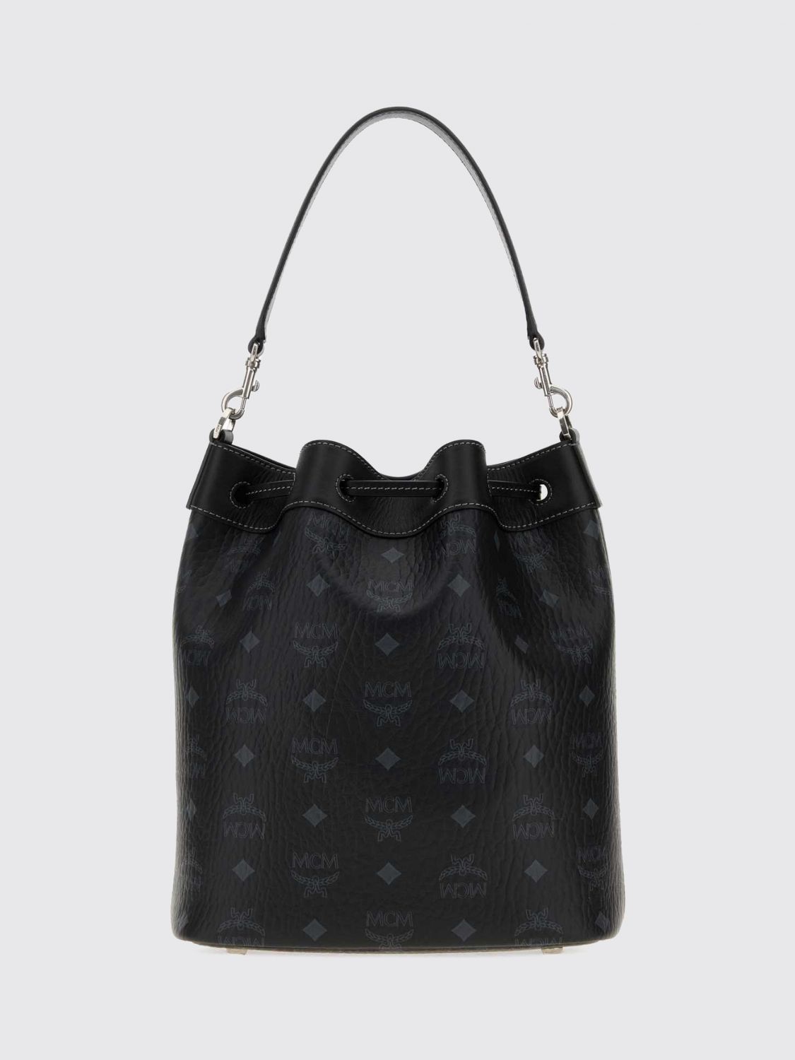MCM SHOULDER BAG: Dessau Visetos Monogram Coated Cotton Bucket Bag MCM with Drawstring, Black - Img 2