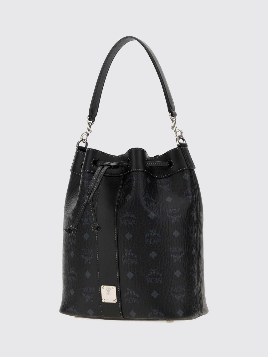 MCM SHOULDER BAG: Dessau Visetos Monogram Coated Cotton Bucket Bag MCM with Drawstring, Black - Img 3