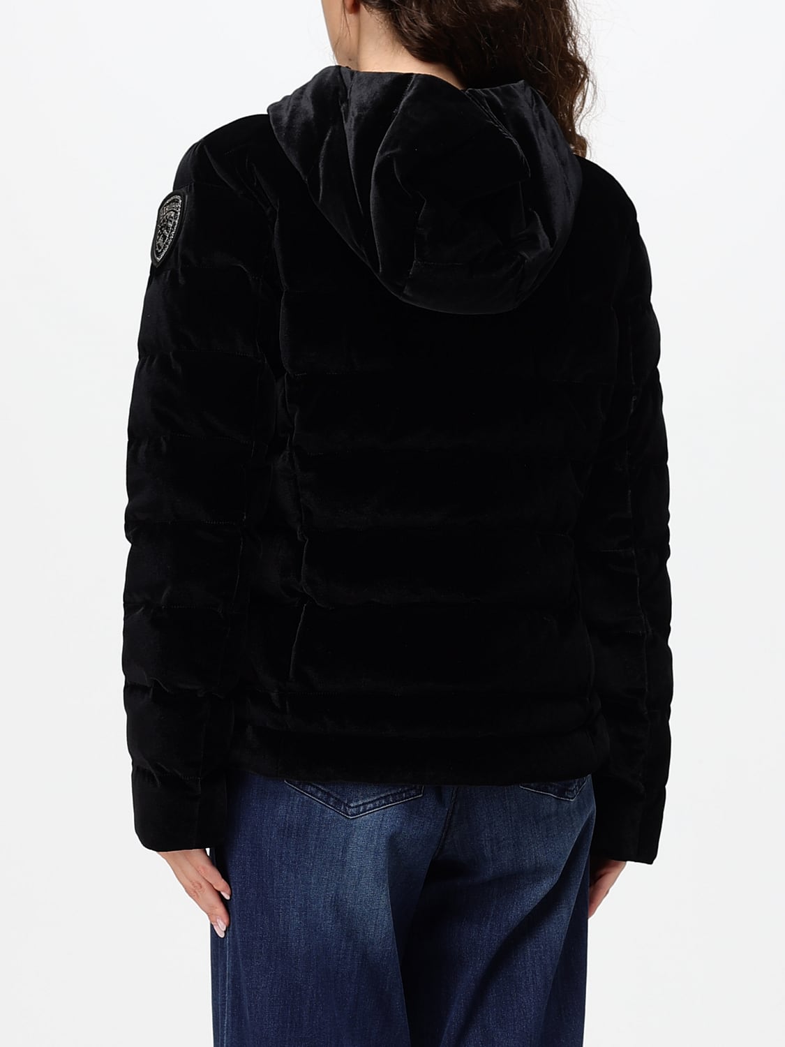 BLAUER КУРТКА: Короткий приталенный пуховик Blauer из стеганого бархата с капюшоном, Черный - Img 2