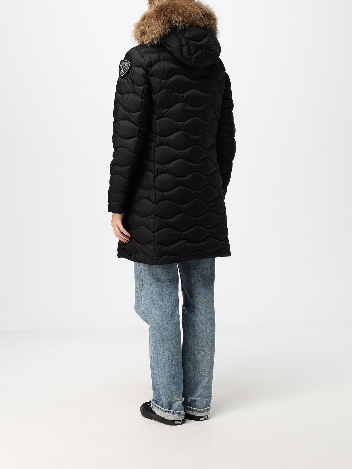 BLAUER JACKE: Lange Slim-Fit-Daunenjacke Blauer aus Nylon mit Shearling-Kapuze, Schwarz - Img 2