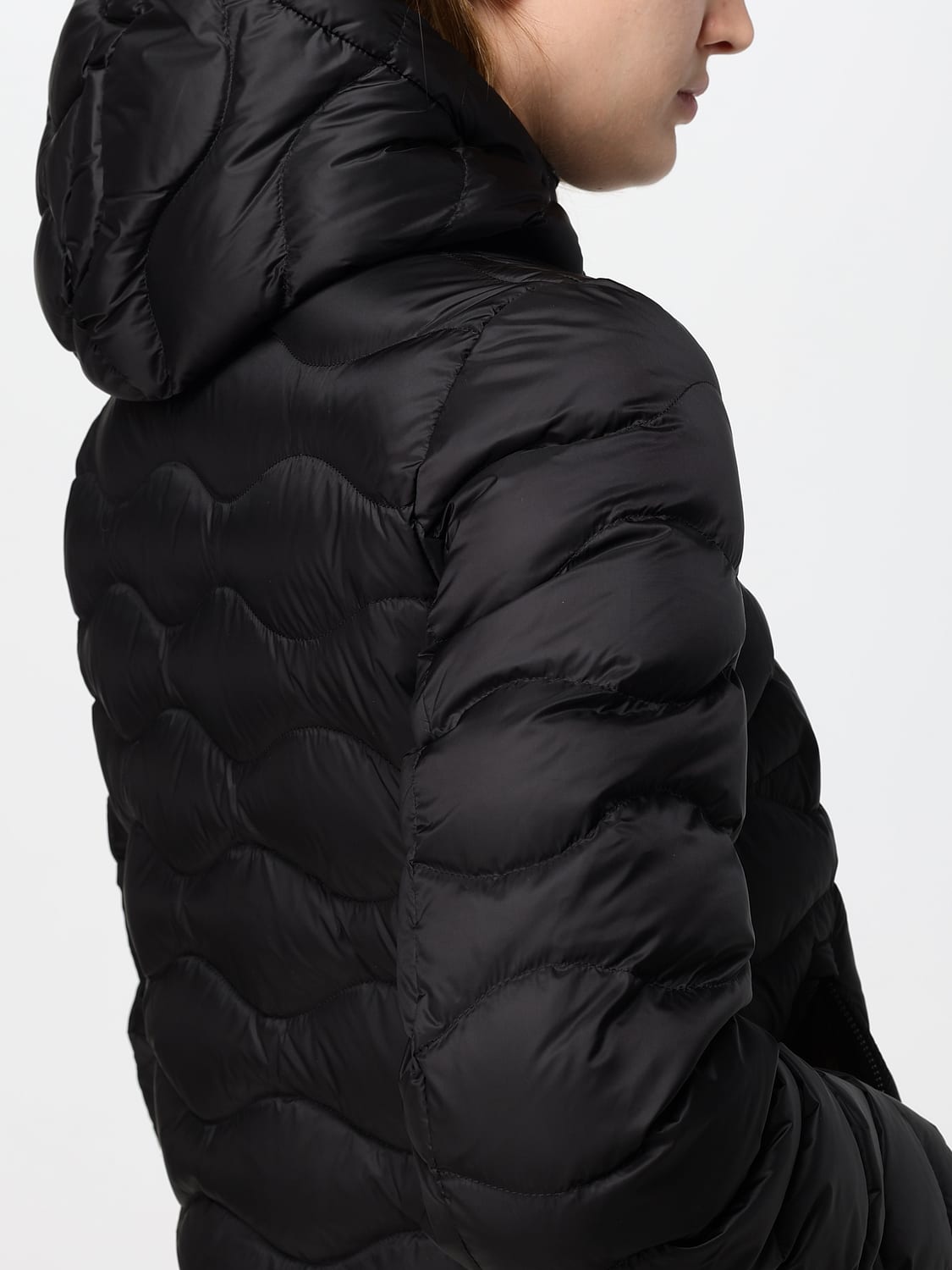 BLAUER JACKE: Lange Slim-Fit-Daunenjacke Blauer aus Nylon mit Shearling-Kapuze, Schwarz - Img 4