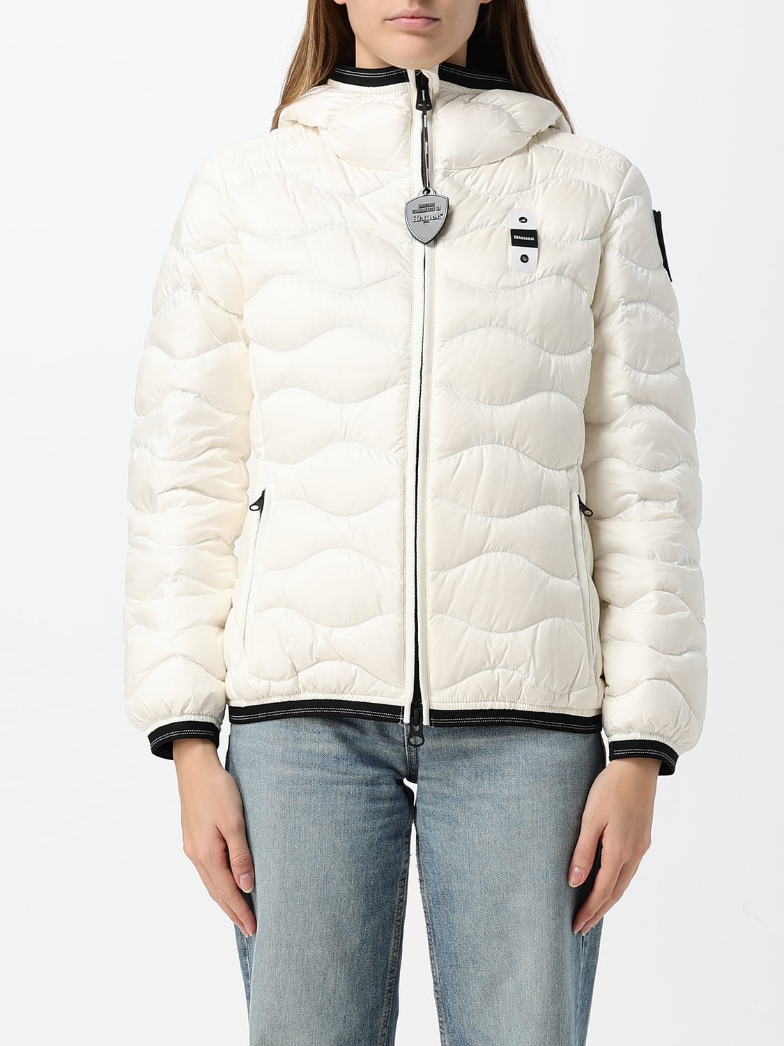 BLAUER GIACCA: Piumino corto Camelia Blauer slim fit con cappuccio in shearling, Bianco - Img 1